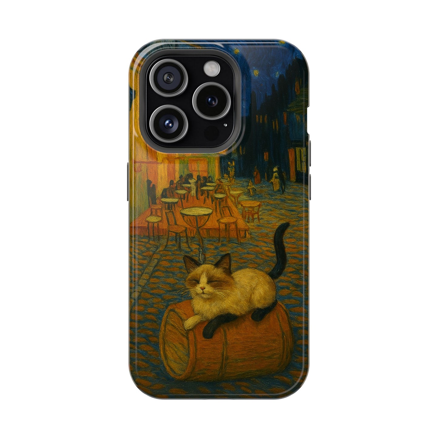 Café Cat at Night – Van Gogh Inspired – iPhone 16, 15, 14, 13 – MagSafe Magnetic Tough Case by HitStickers