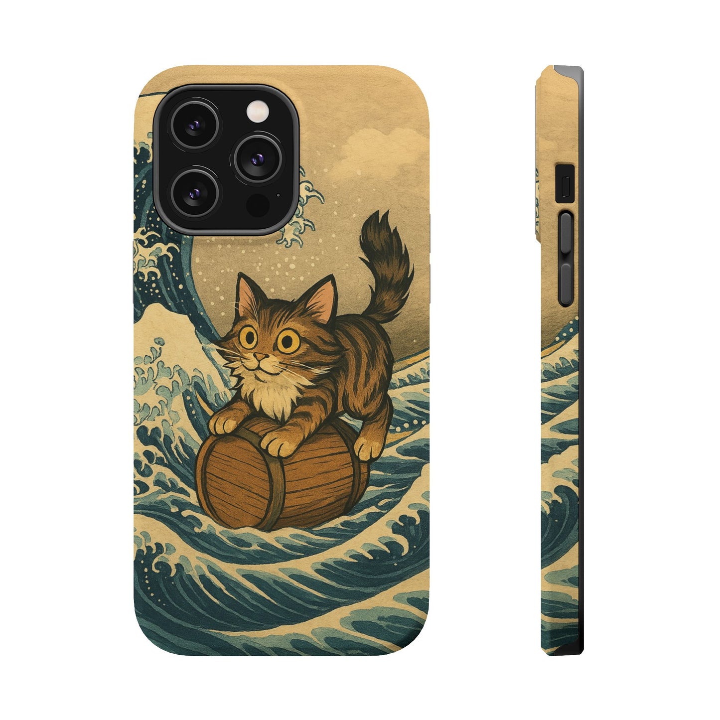 The Great Wave Cat โ Hokusai Inspired โ iPhone 16, 15, 14, 13 โ MagSafe Magnetic Tough Case by HitStickers