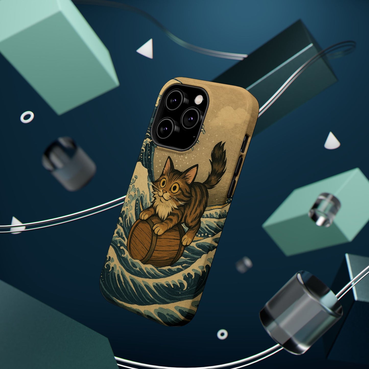 The Great Wave Cat โ Hokusai Inspired โ iPhone 16, 15, 14, 13 โ MagSafe Magnetic Tough Case by HitStickers