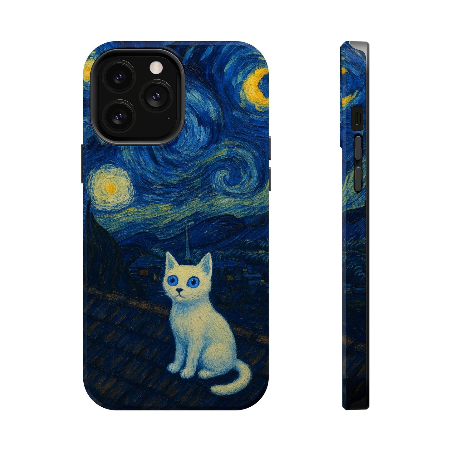 Starry Night Cat โ Van Gogh Inspired โ iPhone 16, 15, 14, 13 โ MagSafe Magnetic Tough Case by HitStickers