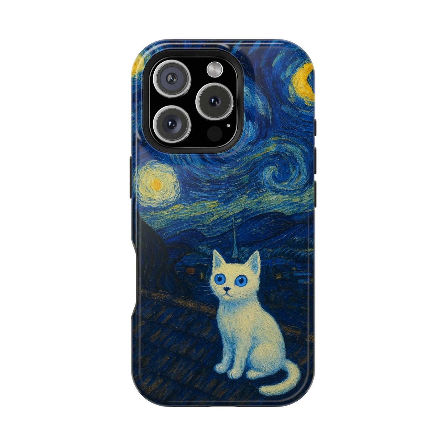 Starry Night Cat โ Van Gogh Inspired โ iPhone 16, 15, 14, 13 โ MagSafe Magnetic Tough Case by HitStickers