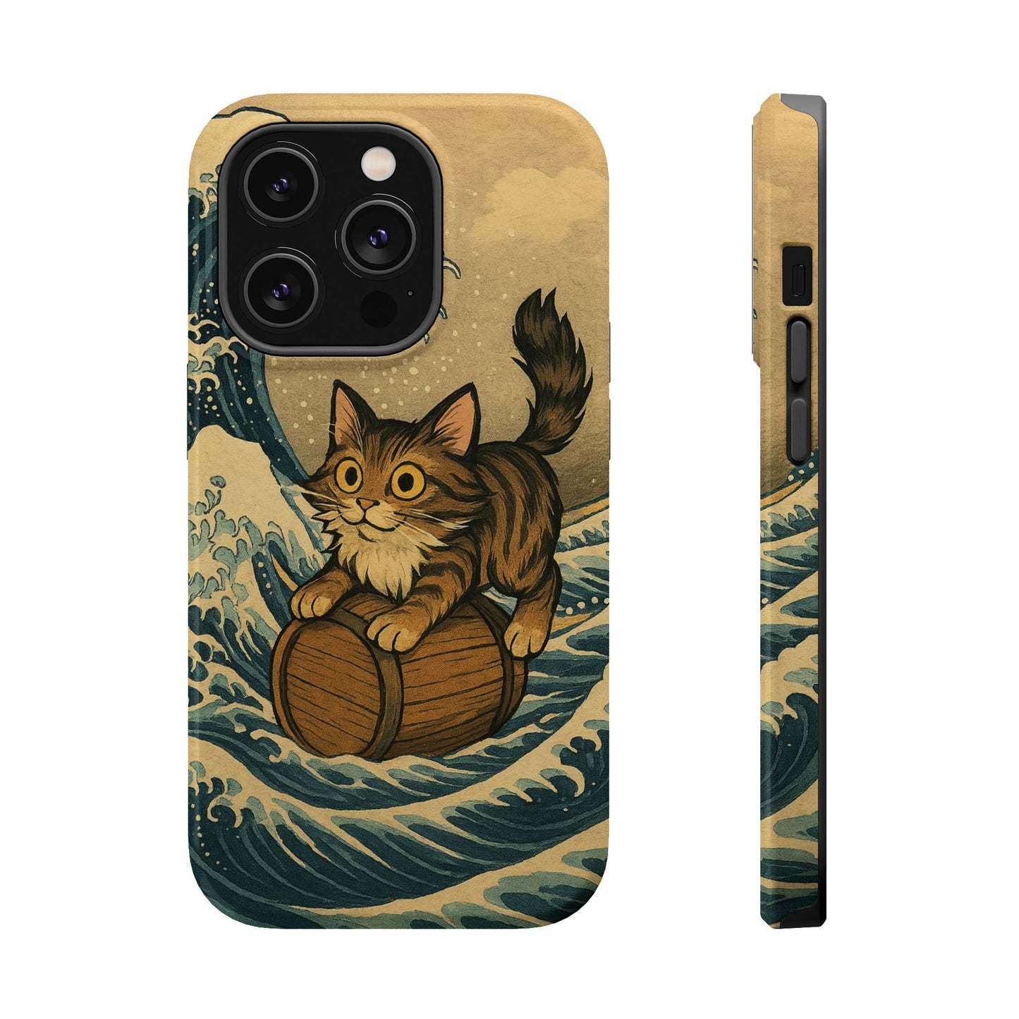 The Great Wave Cat โ Hokusai Inspired โ iPhone 16, 15, 14, 13 โ MagSafe Magnetic Tough Case by HitStickers