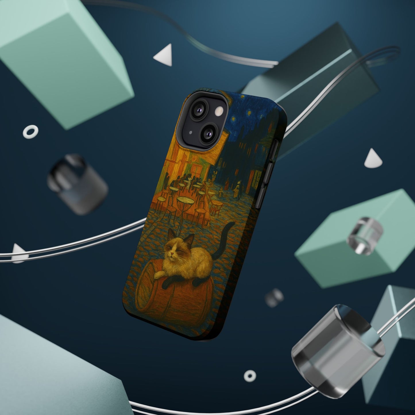 Café Cat at Night – Van Gogh Inspired – iPhone 16, 15, 14, 13 – MagSafe Magnetic Tough Case by HitStickers