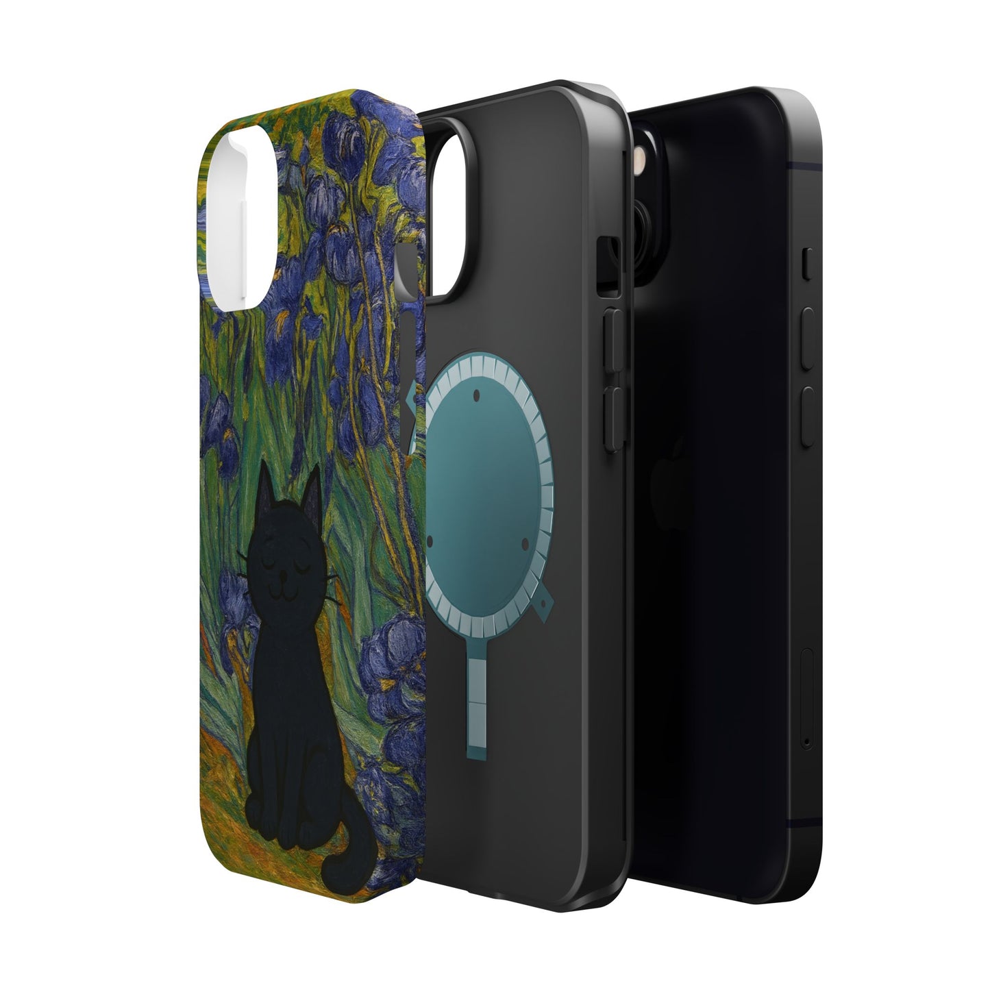 Peaceful Cat in Irises โ Van Gogh Inspired โ iPhone 16, 15, 14, 13 โ MagSafe Magnetic Tough Case by HitStickers