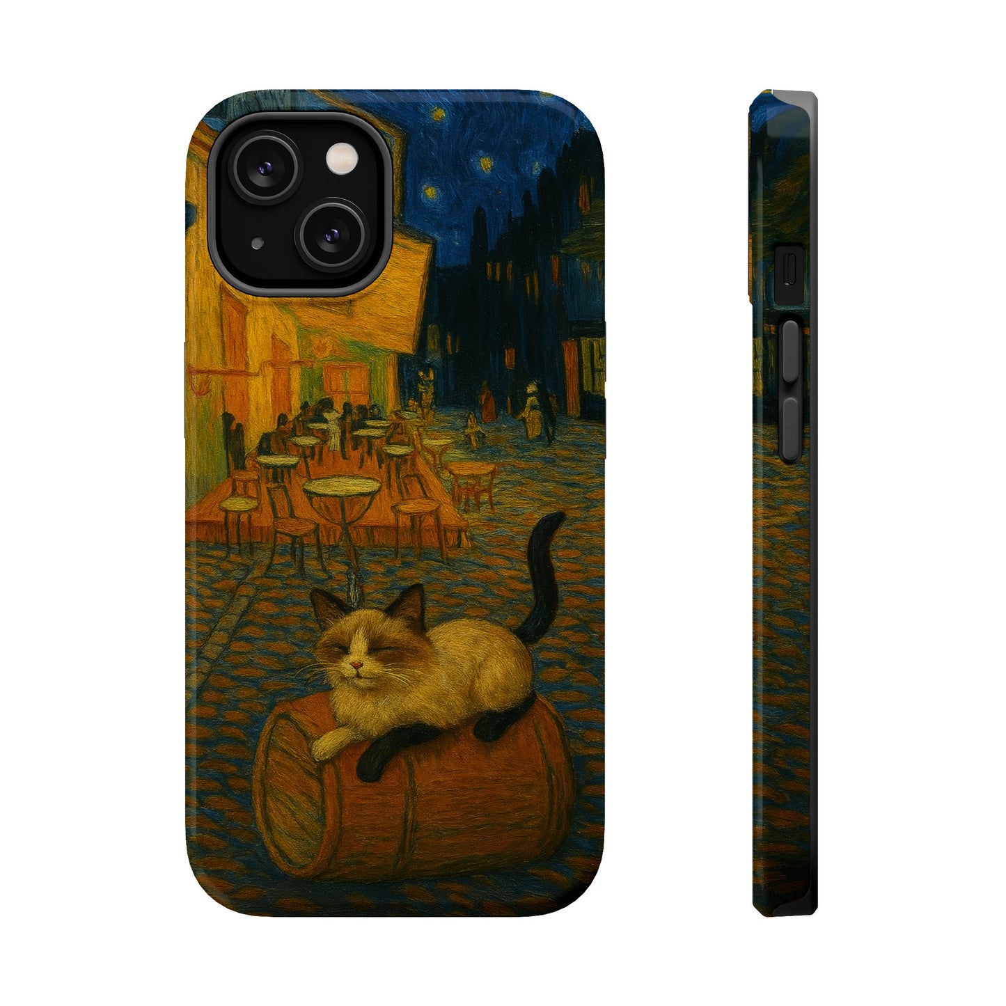 Café Cat at Night – Van Gogh Inspired – iPhone 16, 15, 14, 13 – MagSafe Magnetic Tough Case by HitStickers