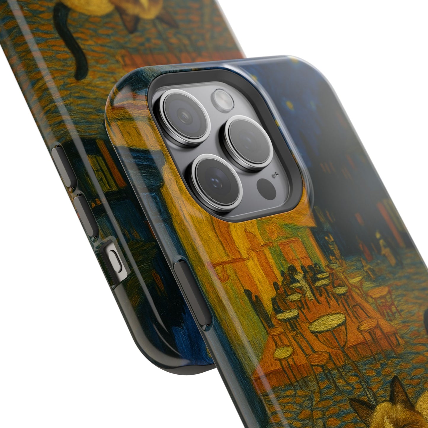 Café Cat at Night – Van Gogh Inspired – iPhone 16, 15, 14, 13 – MagSafe Magnetic Tough Case by HitStickers