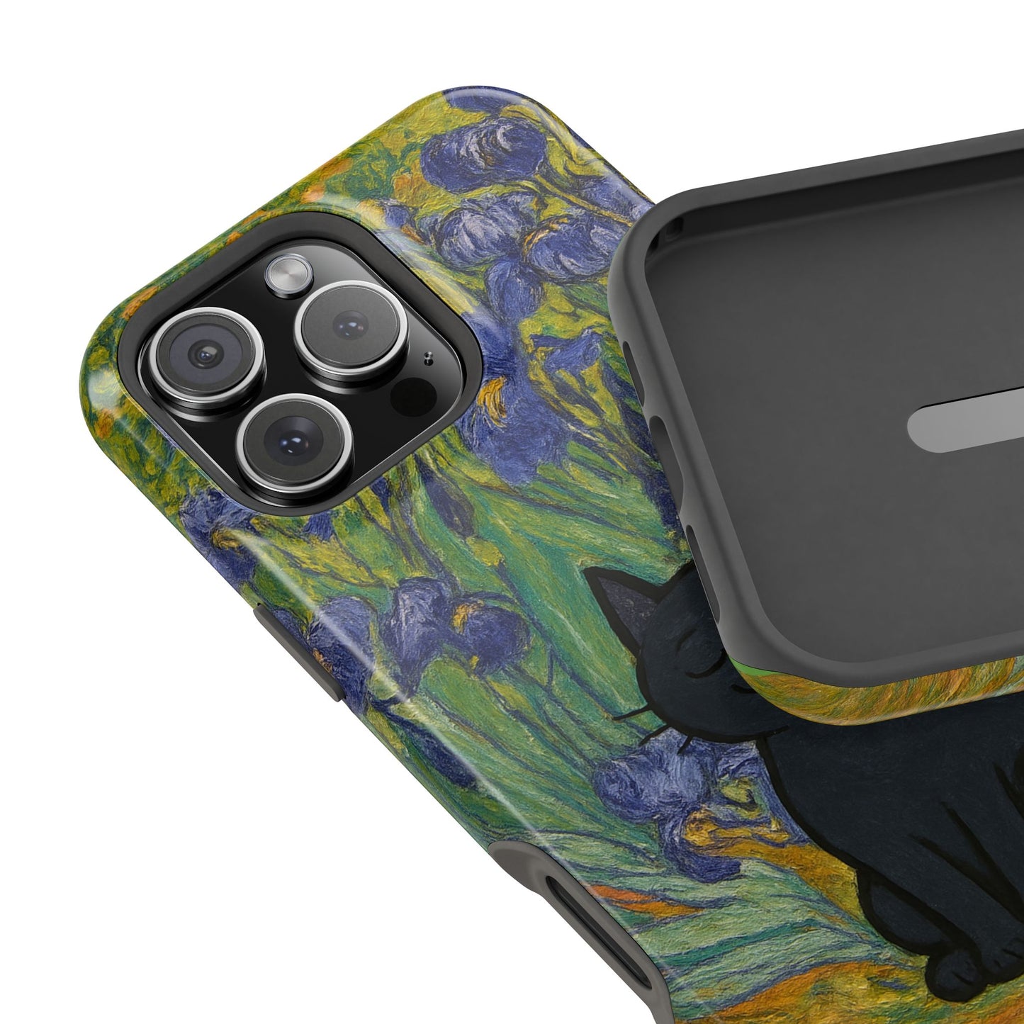 Peaceful Cat in Irises โ Van Gogh Inspired โ iPhone 16, 15, 14, 13 โ MagSafe Magnetic Tough Case by HitStickers