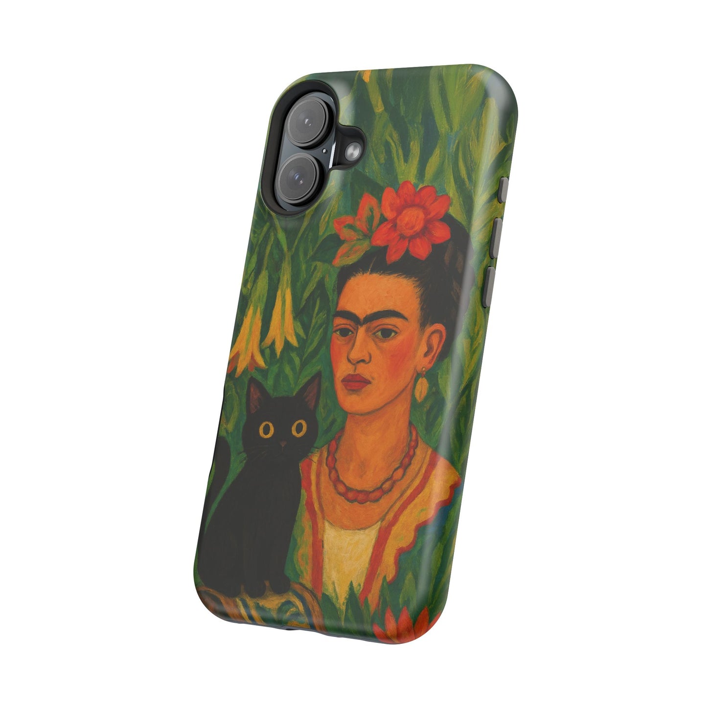 Frida & the Black Cat โ Kahlo Inspired โ iPhone 16, 15, 14, 13 โ MagSafe Magnetic Tough Case by HitStickers