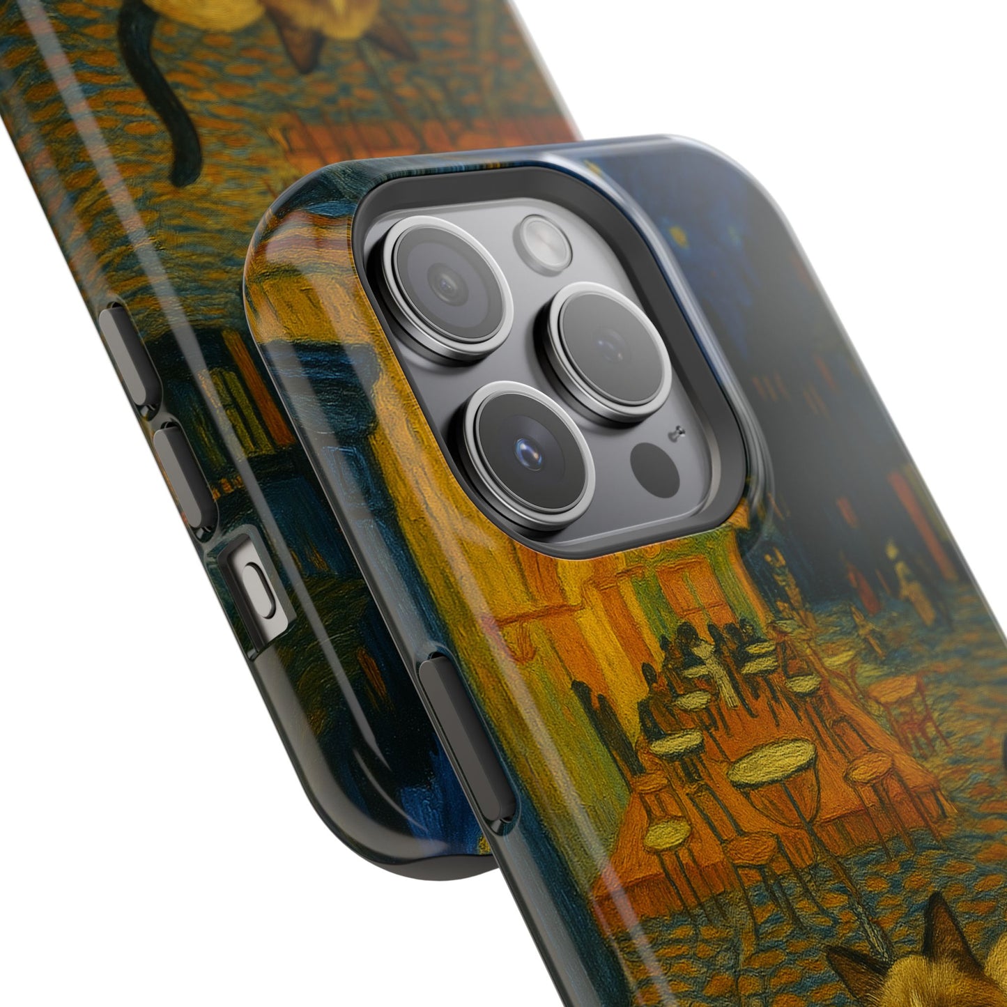 Café Cat at Night – Van Gogh Inspired – iPhone 16, 15, 14, 13 – MagSafe Magnetic Tough Case by HitStickers
