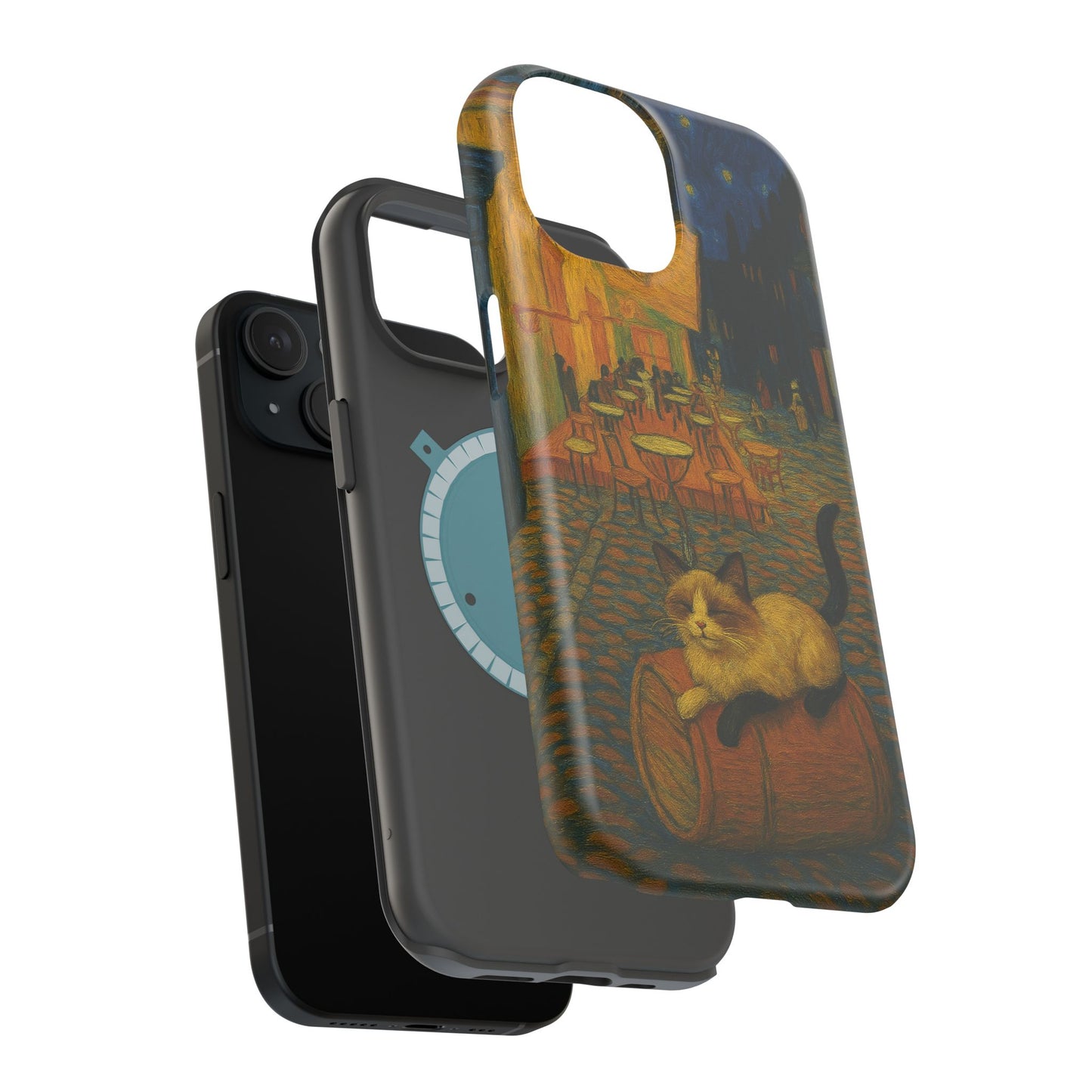 Café Cat at Night – Van Gogh Inspired – iPhone 16, 15, 14, 13 – MagSafe Magnetic Tough Case by HitStickers