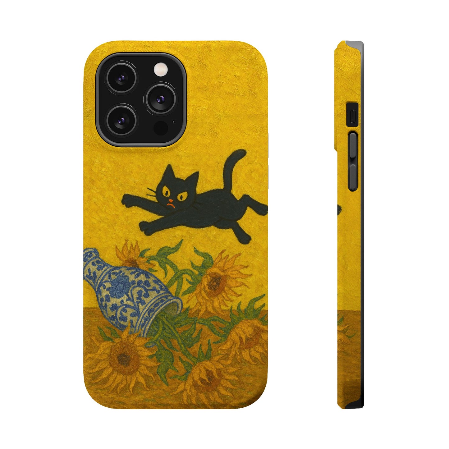 Mischievous Cat & Sunflowers โ Van Gogh Inspired โ iPhone 16, 15, 14, 13 โ MagSafe Magnetic Tough Case by HitStickers
