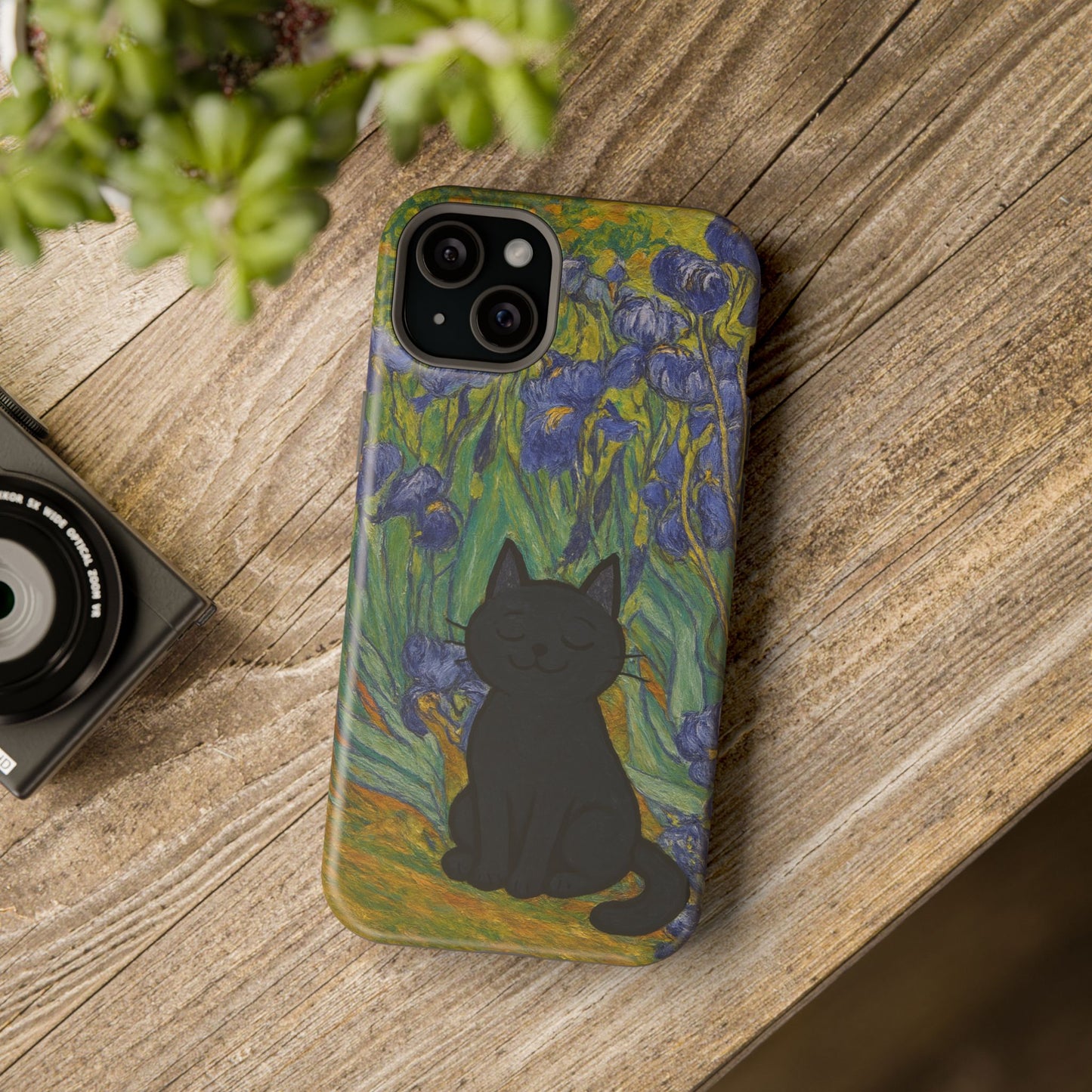 Peaceful Cat in Irises โ Van Gogh Inspired โ iPhone 16, 15, 14, 13 โ MagSafe Magnetic Tough Case by HitStickers