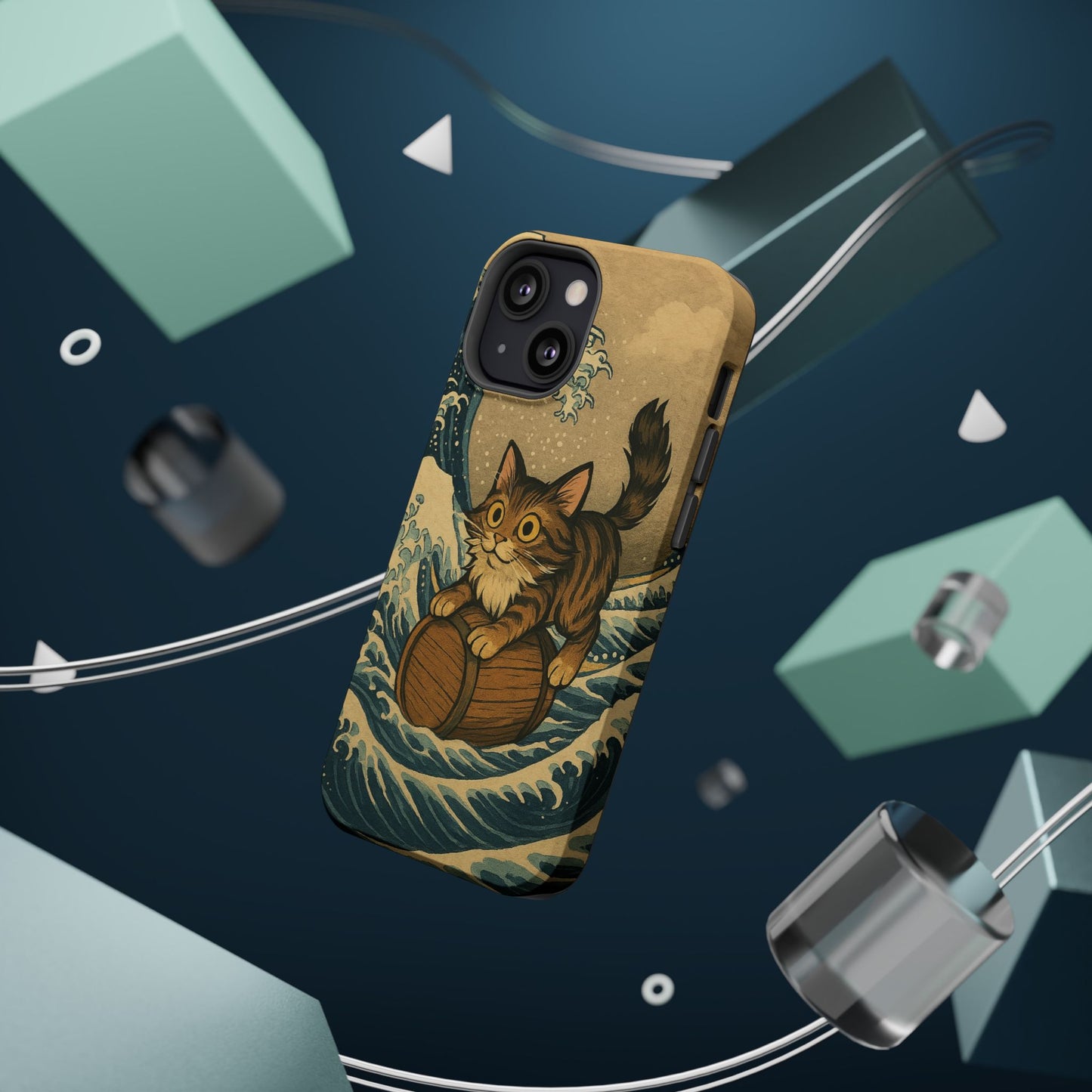 The Great Wave Cat โ Hokusai Inspired โ iPhone 16, 15, 14, 13 โ MagSafe Magnetic Tough Case by HitStickers