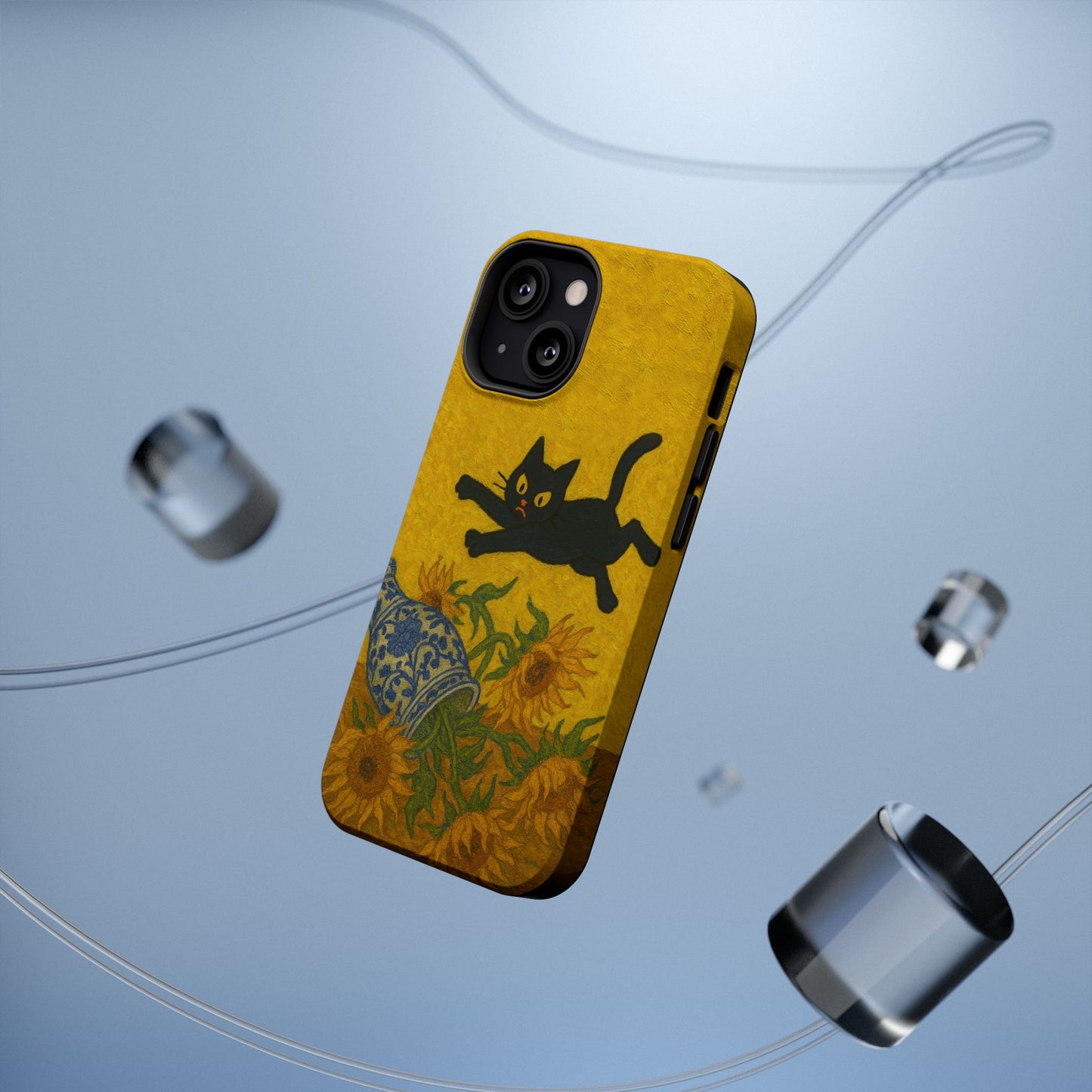 Mischievous Cat & Sunflowers โ Van Gogh Inspired โ iPhone 16, 15, 14, 13 โ MagSafe Magnetic Tough Case by HitStickers