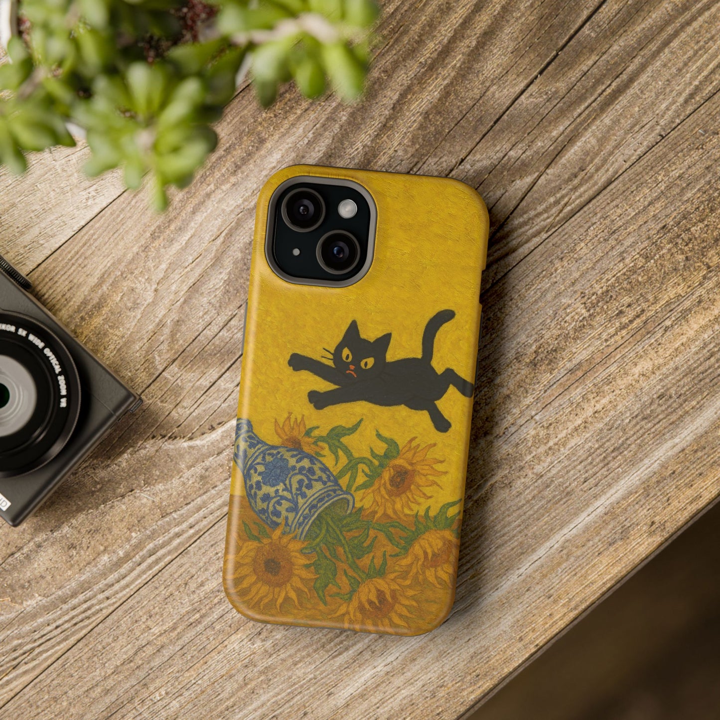 Mischievous Cat & Sunflowers โ Van Gogh Inspired โ iPhone 16, 15, 14, 13 โ MagSafe Magnetic Tough Case by HitStickers