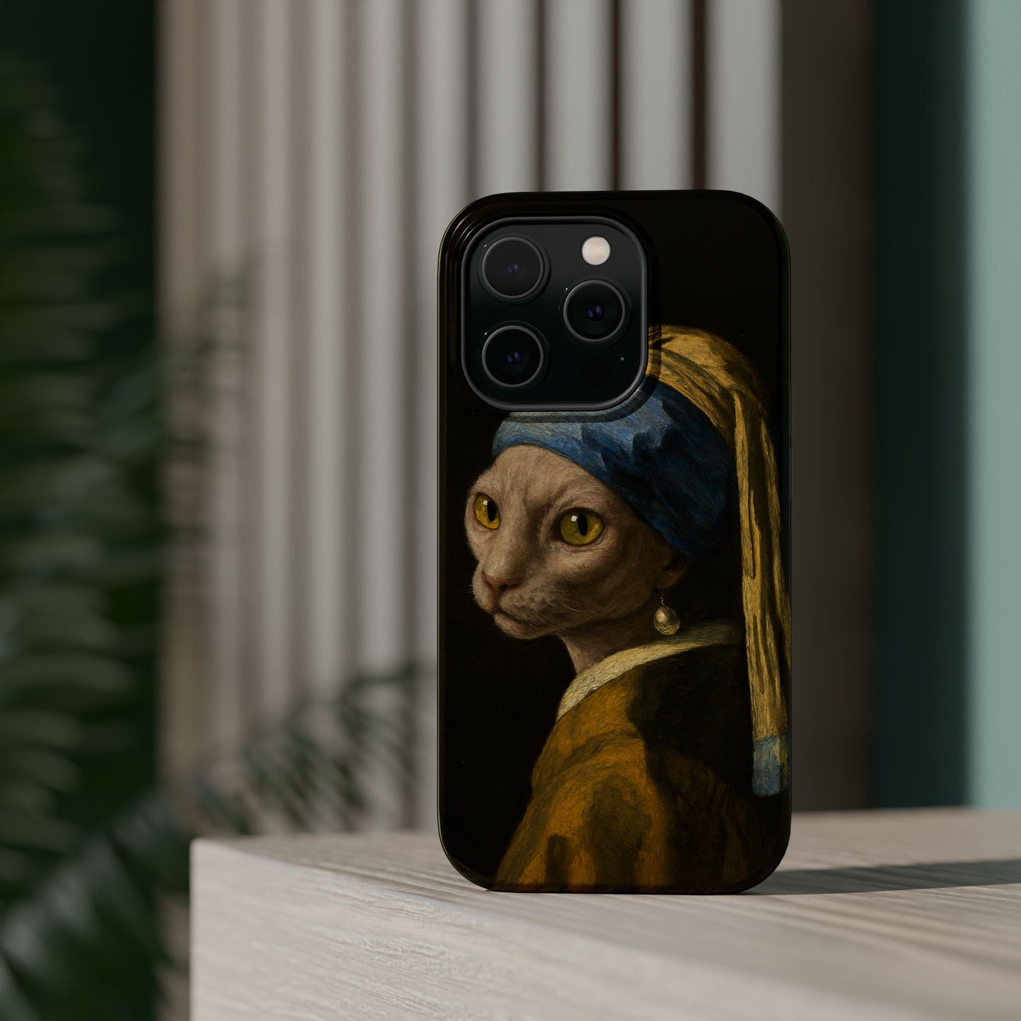 Cat with a Pearl Earring โ Vermeer Inspired โ iPhone 16, 15, 14, 13 โ MagSafe Magnetic Tough Case by HitStickers