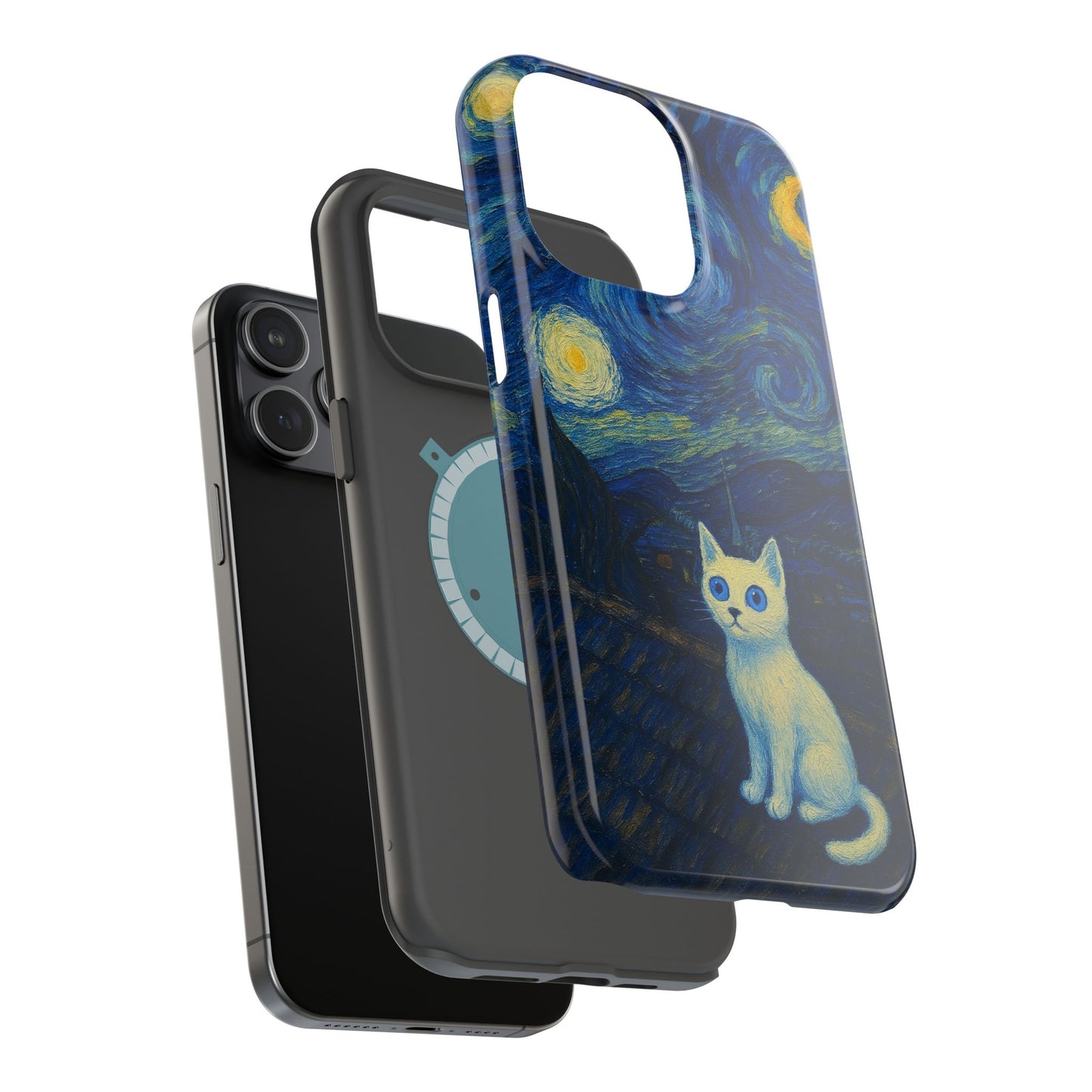 Starry Night Cat โ Van Gogh Inspired โ iPhone 16, 15, 14, 13 โ MagSafe Magnetic Tough Case by HitStickers