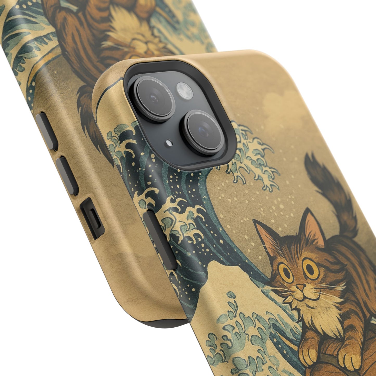 The Great Wave Cat โ Hokusai Inspired โ iPhone 16, 15, 14, 13 โ MagSafe Magnetic Tough Case by HitStickers