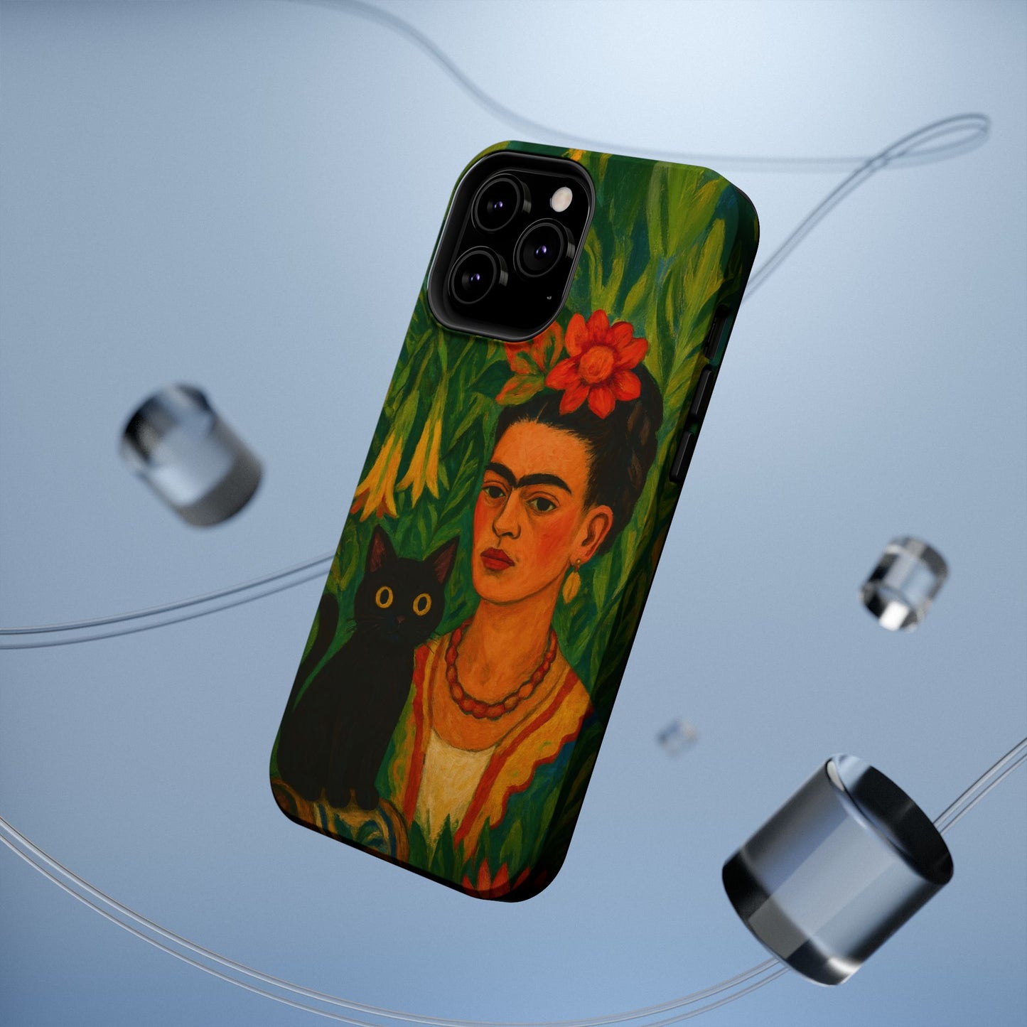Frida & the Black Cat โ Kahlo Inspired โ iPhone 16, 15, 14, 13 โ MagSafe Magnetic Tough Case by HitStickers