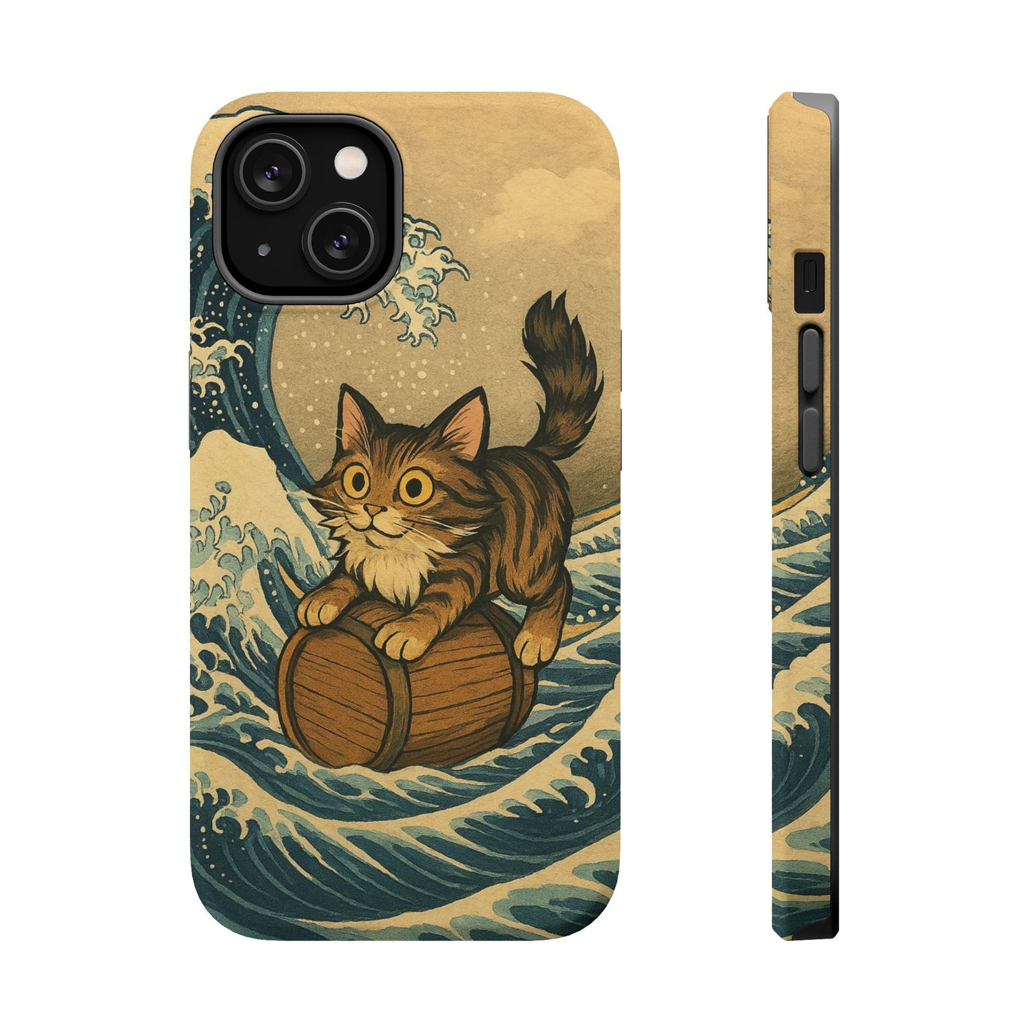 The Great Wave Cat โ Hokusai Inspired โ iPhone 16, 15, 14, 13 โ MagSafe Magnetic Tough Case by HitStickers