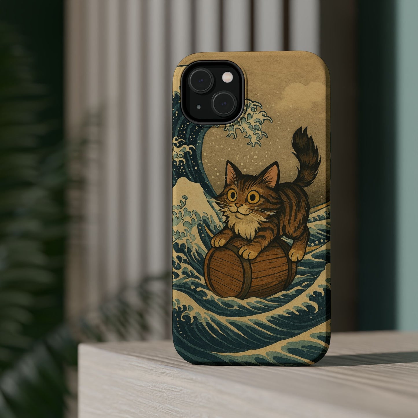 The Great Wave Cat โ Hokusai Inspired โ iPhone 16, 15, 14, 13 โ MagSafe Magnetic Tough Case by HitStickers