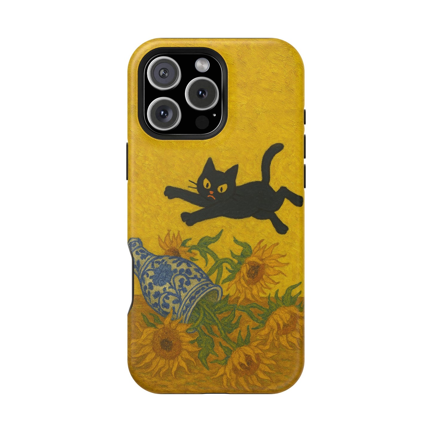 Mischievous Cat & Sunflowers โ Van Gogh Inspired โ iPhone 16, 15, 14, 13 โ MagSafe Magnetic Tough Case by HitStickers