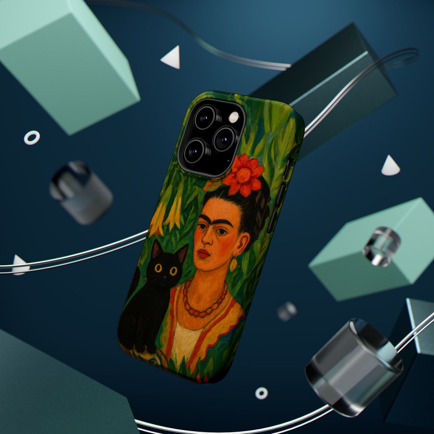 Frida & the Black Cat โ Kahlo Inspired โ iPhone 16, 15, 14, 13 โ MagSafe Magnetic Tough Case by HitStickers