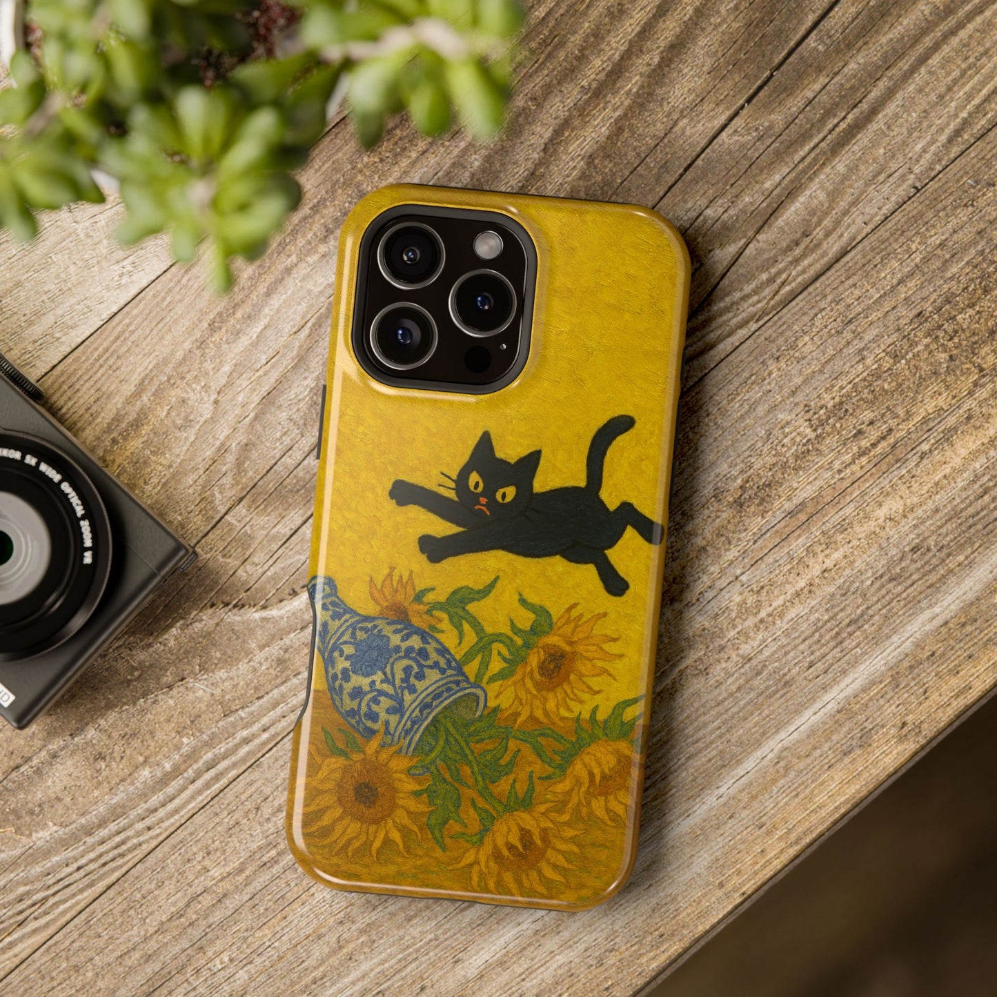 Mischievous Cat & Sunflowers โ Van Gogh Inspired โ iPhone 16, 15, 14, 13 โ MagSafe Magnetic Tough Case by HitStickers