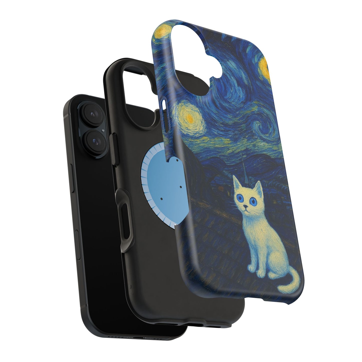 Starry Night Cat โ Van Gogh Inspired โ iPhone 16, 15, 14, 13 โ MagSafe Magnetic Tough Case by HitStickers