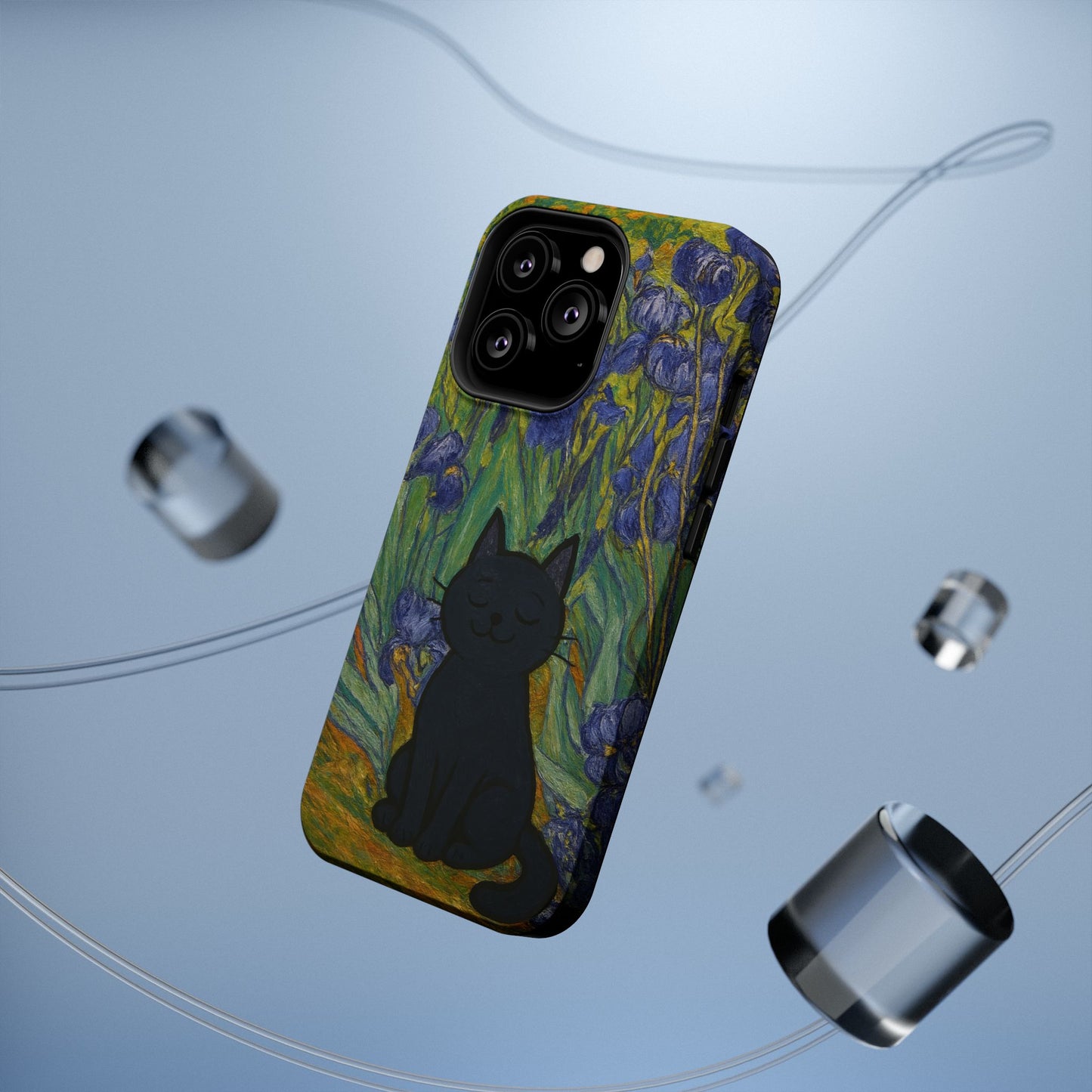 Peaceful Cat in Irises โ Van Gogh Inspired โ iPhone 16, 15, 14, 13 โ MagSafe Magnetic Tough Case by HitStickers