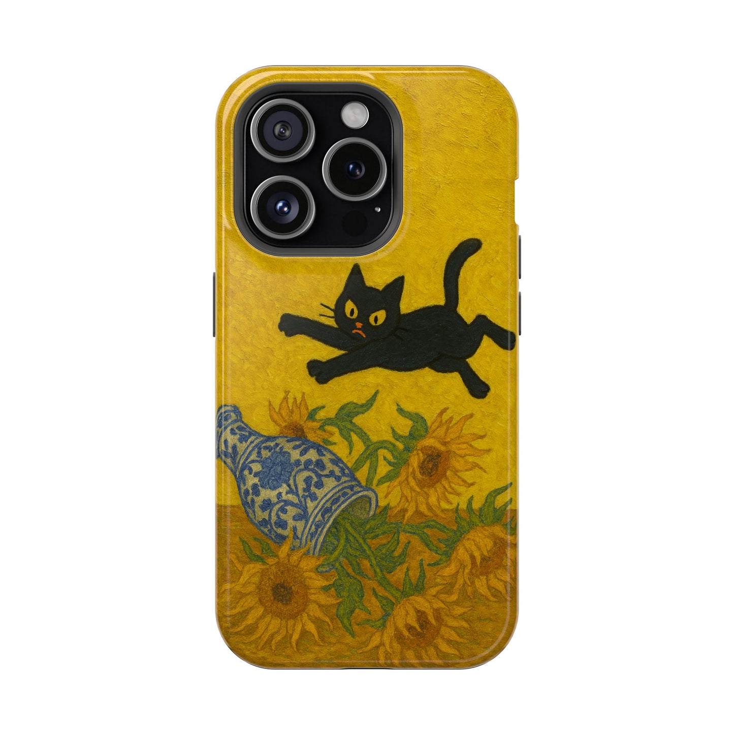 Mischievous Cat & Sunflowers โ Van Gogh Inspired โ iPhone 16, 15, 14, 13 โ MagSafe Magnetic Tough Case by HitStickers