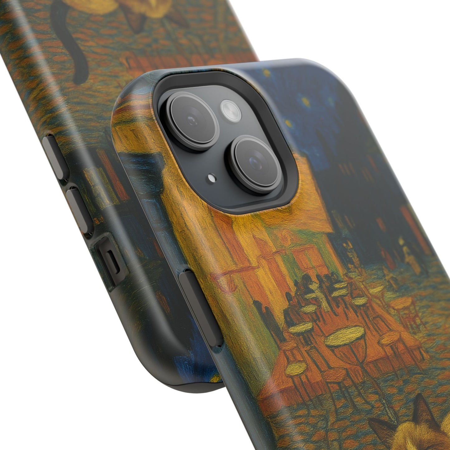 Café Cat at Night – Van Gogh Inspired – iPhone 16, 15, 14, 13 – MagSafe Magnetic Tough Case by HitStickers