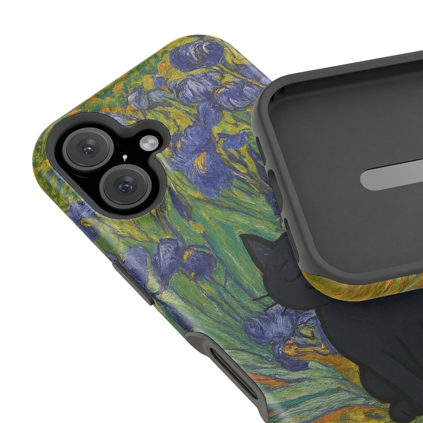 Peaceful Cat in Irises โ Van Gogh Inspired โ iPhone 16, 15, 14, 13 โ MagSafe Magnetic Tough Case by HitStickers