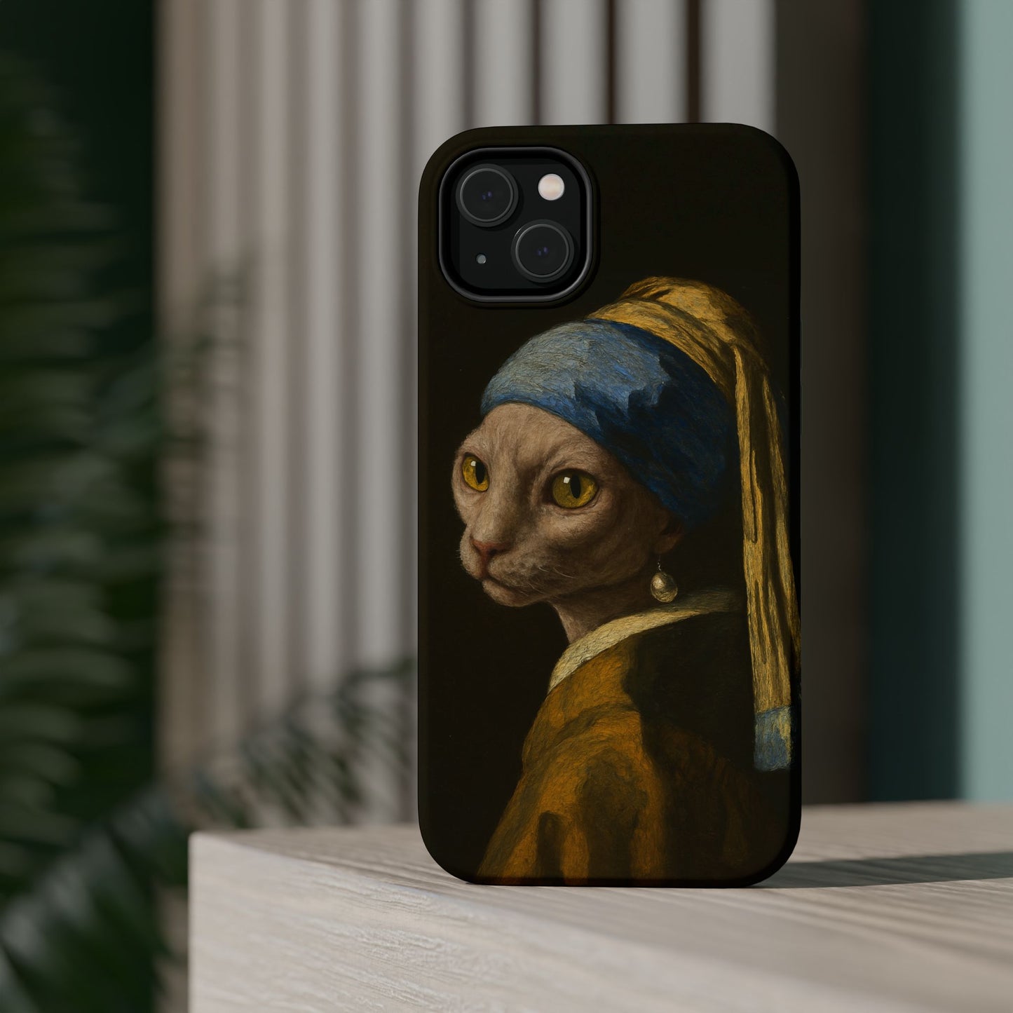 Cat with a Pearl Earring โ Vermeer Inspired โ iPhone 16, 15, 14, 13 โ MagSafe Magnetic Tough Case by HitStickers