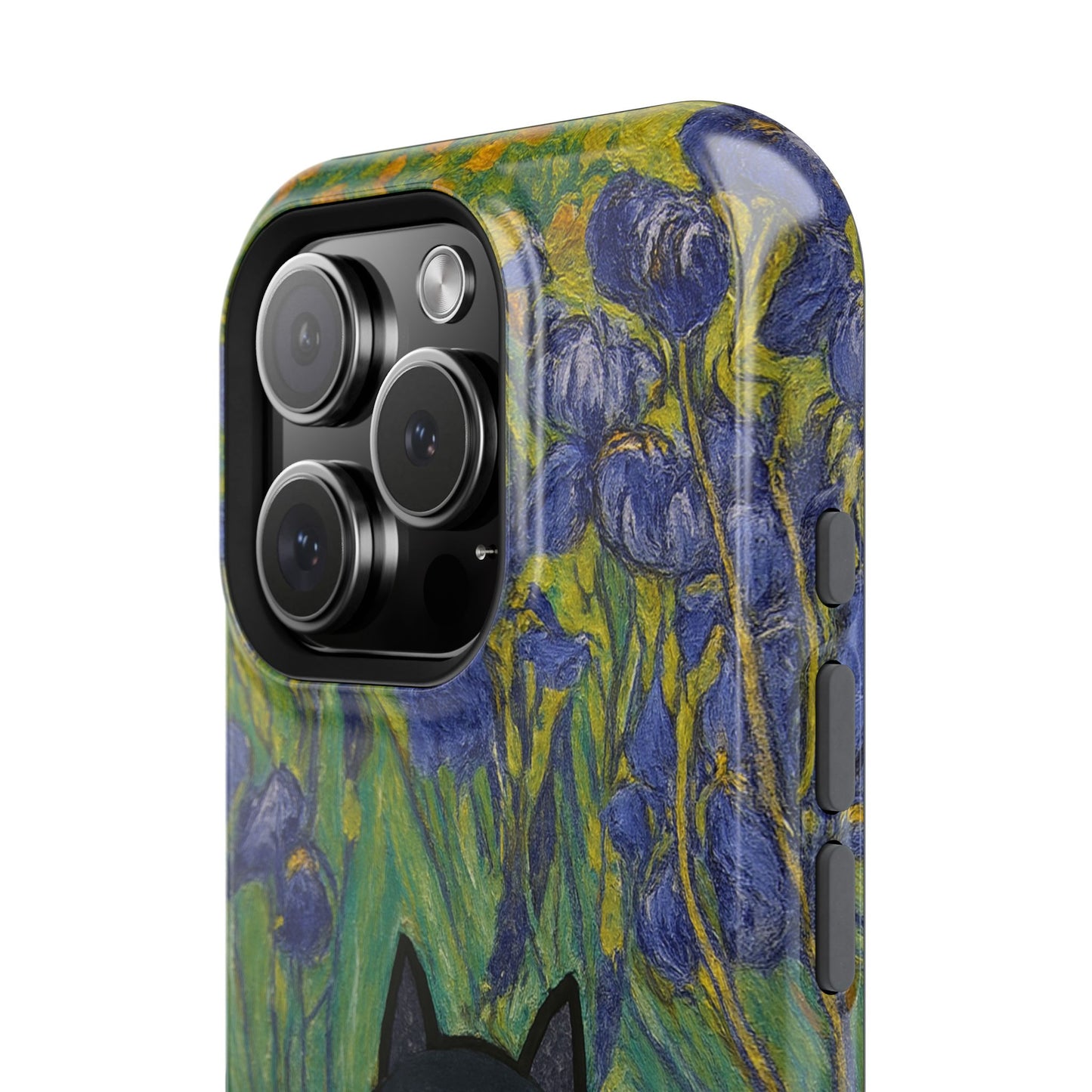 Peaceful Cat in Irises โ Van Gogh Inspired โ iPhone 16, 15, 14, 13 โ MagSafe Magnetic Tough Case by HitStickers