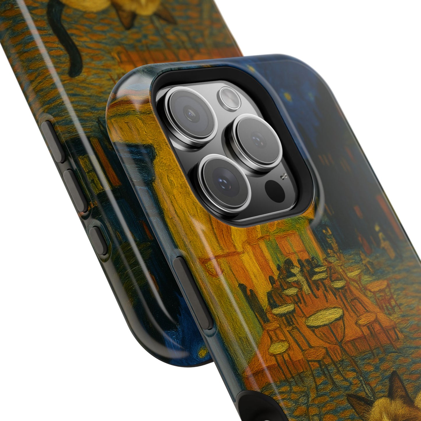Café Cat at Night – Van Gogh Inspired – iPhone 16, 15, 14, 13 – MagSafe Magnetic Tough Case by HitStickers