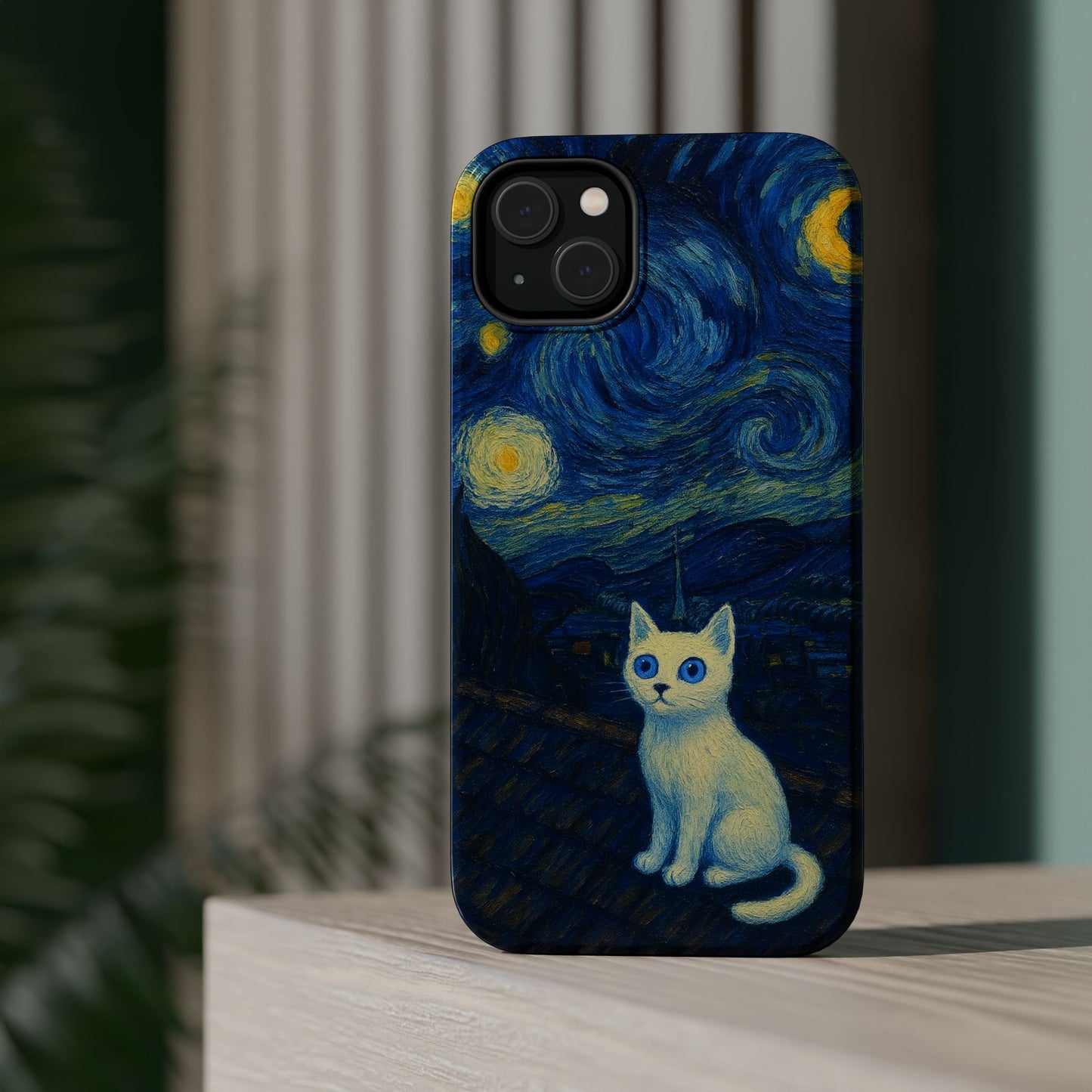 Starry Night Cat โ Van Gogh Inspired โ iPhone 16, 15, 14, 13 โ MagSafe Magnetic Tough Case by HitStickers