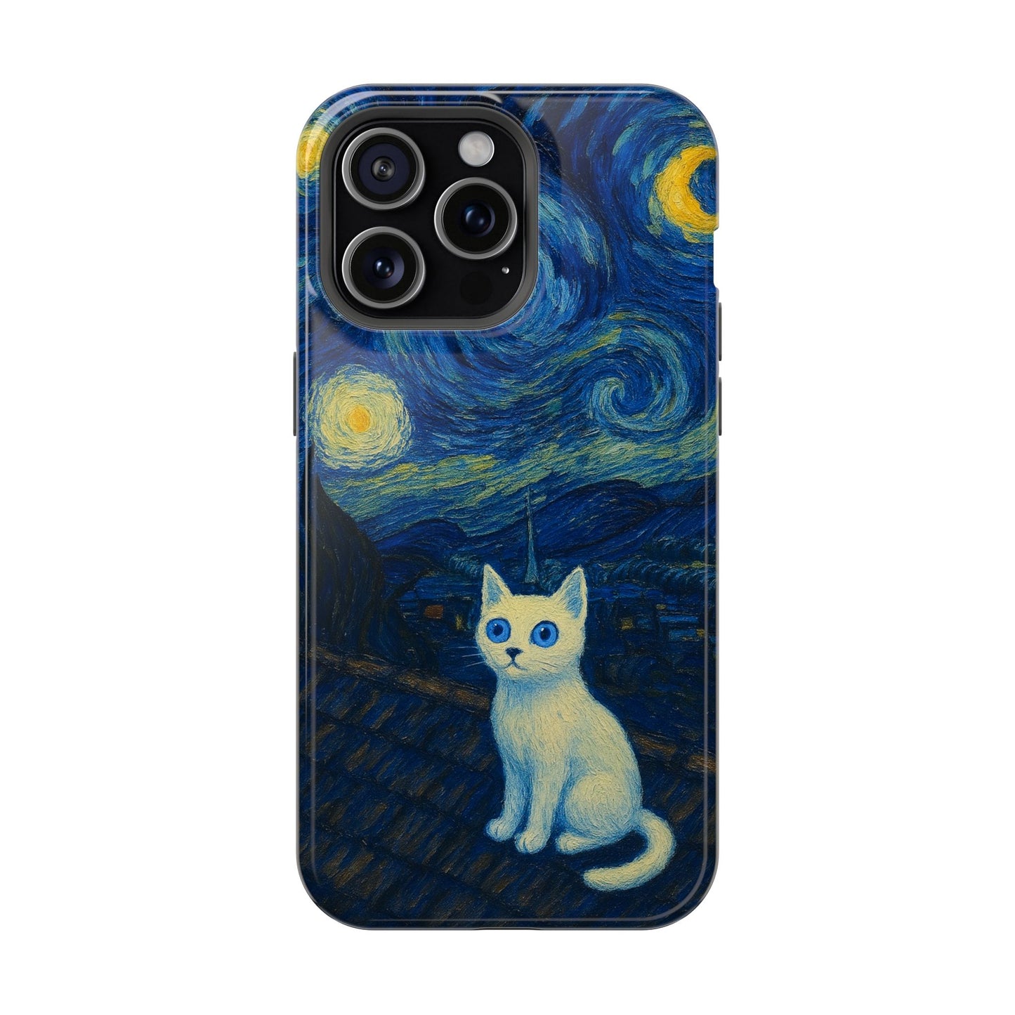 Starry Night Cat โ Van Gogh Inspired โ iPhone 16, 15, 14, 13 โ MagSafe Magnetic Tough Case by HitStickers