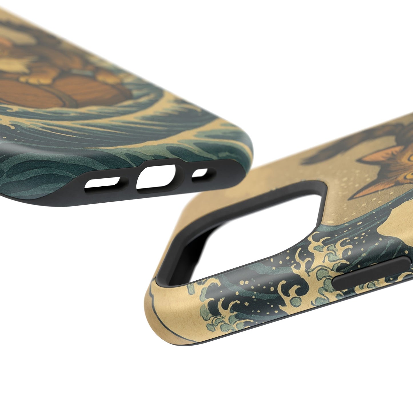 The Great Wave Cat โ Hokusai Inspired โ iPhone 16, 15, 14, 13 โ MagSafe Magnetic Tough Case by HitStickers