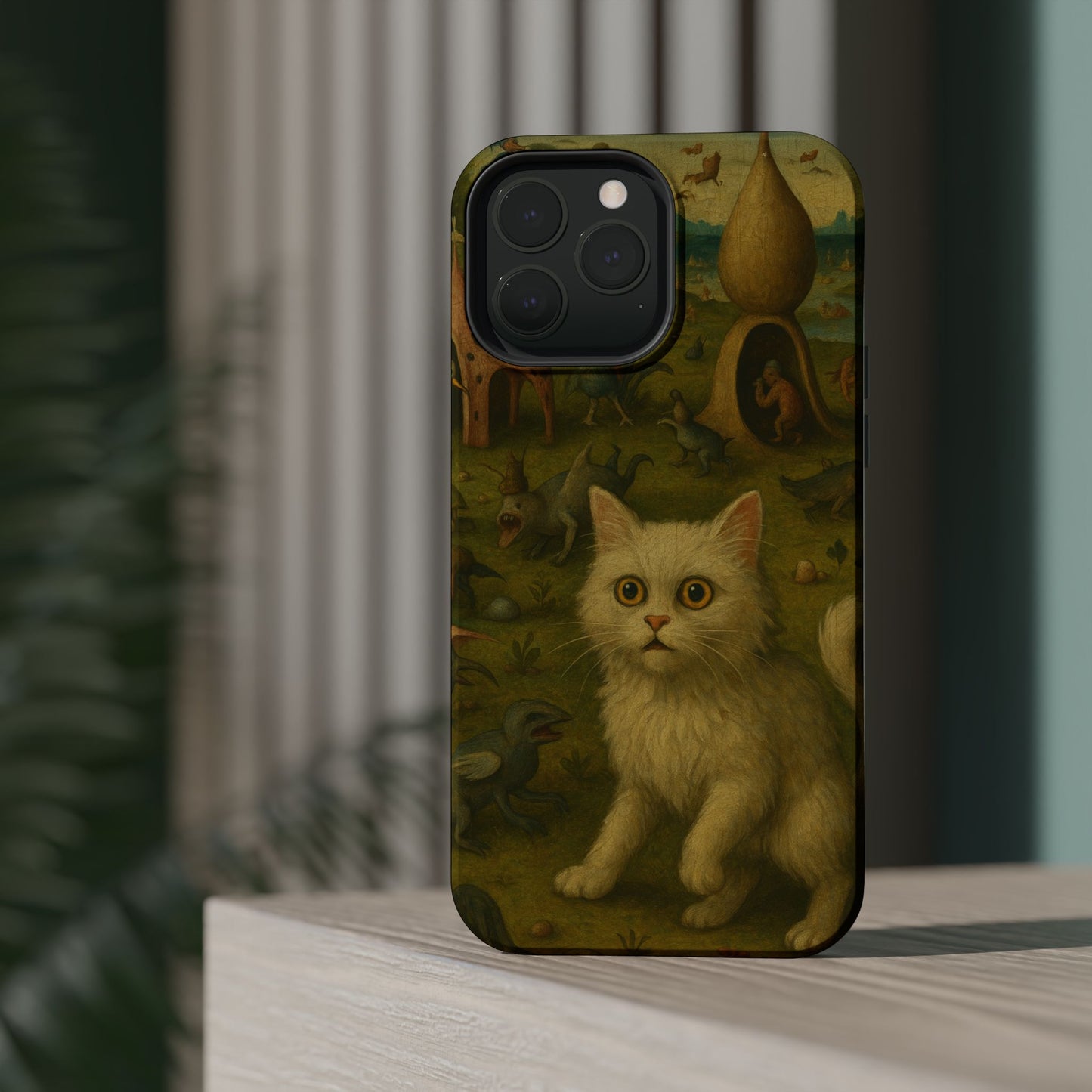 Garden of Cat Delights โ Bosch Inspired โ iPhone 16, 15, 14, 13 โ MagSafe Magnetic Tough Case by HitStickers