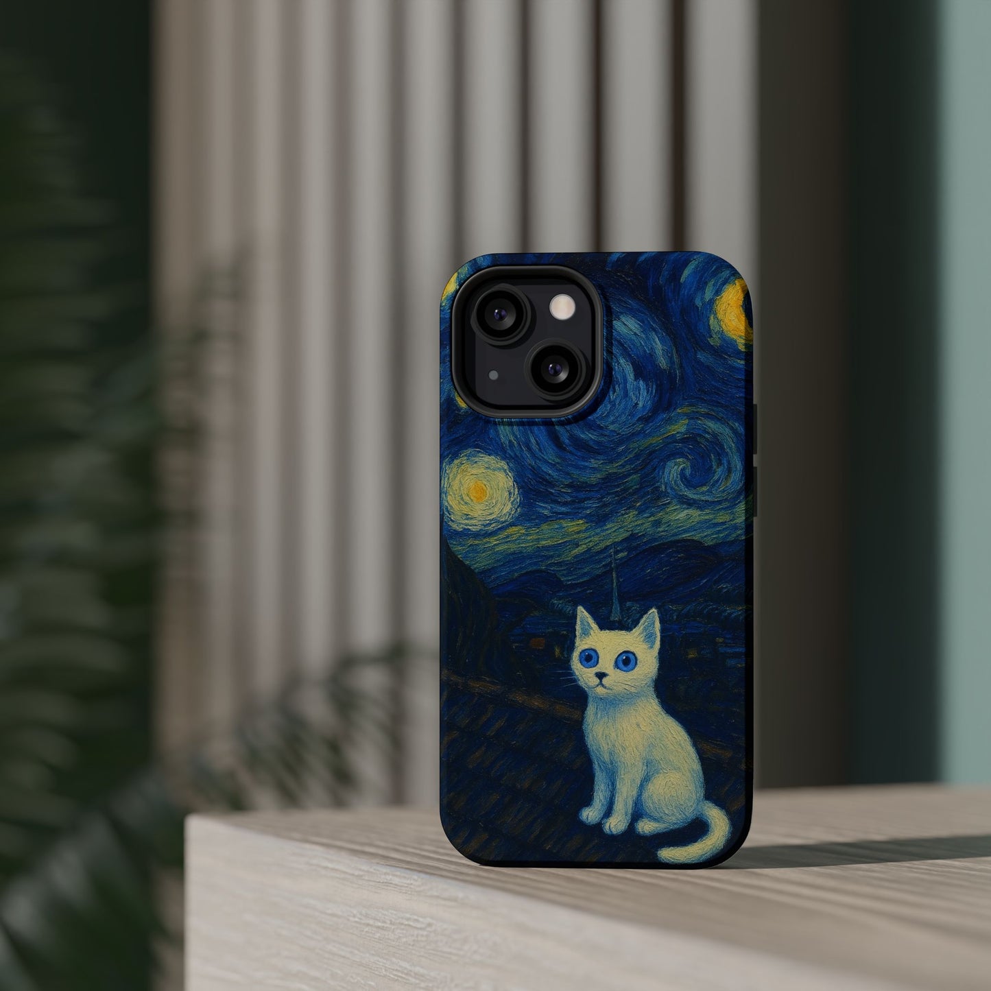 Starry Night Cat โ Van Gogh Inspired โ iPhone 16, 15, 14, 13 โ MagSafe Magnetic Tough Case by HitStickers