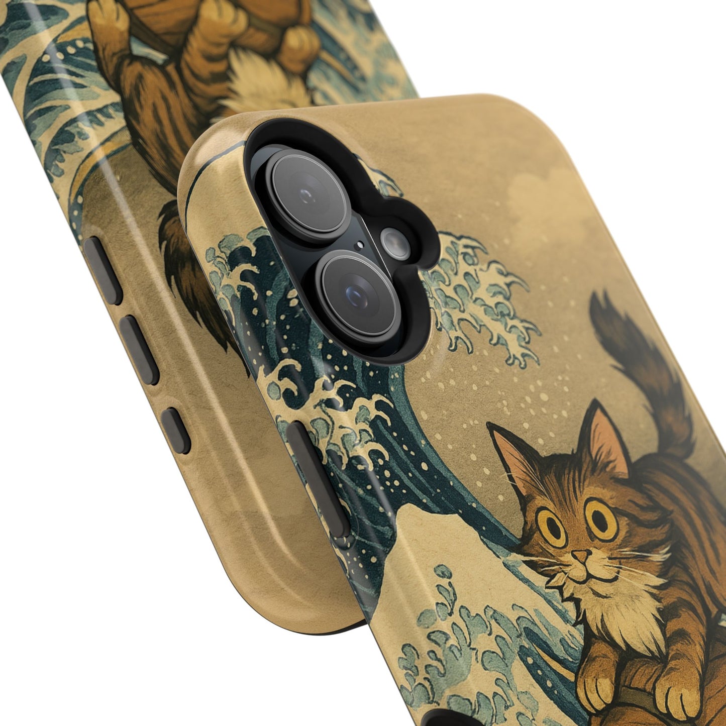 The Great Wave Cat โ Hokusai Inspired โ iPhone 16, 15, 14, 13 โ MagSafe Magnetic Tough Case by HitStickers