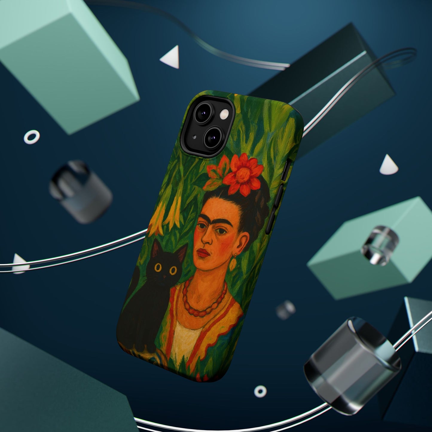 Frida & the Black Cat โ Kahlo Inspired โ iPhone 16, 15, 14, 13 โ MagSafe Magnetic Tough Case by HitStickers