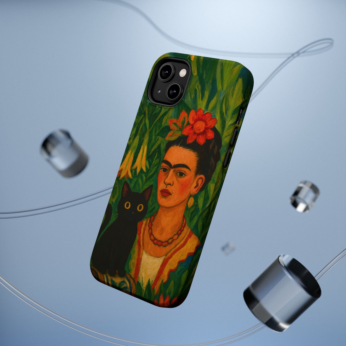 Frida & the Black Cat โ Kahlo Inspired โ iPhone 16, 15, 14, 13 โ MagSafe Magnetic Tough Case by HitStickers