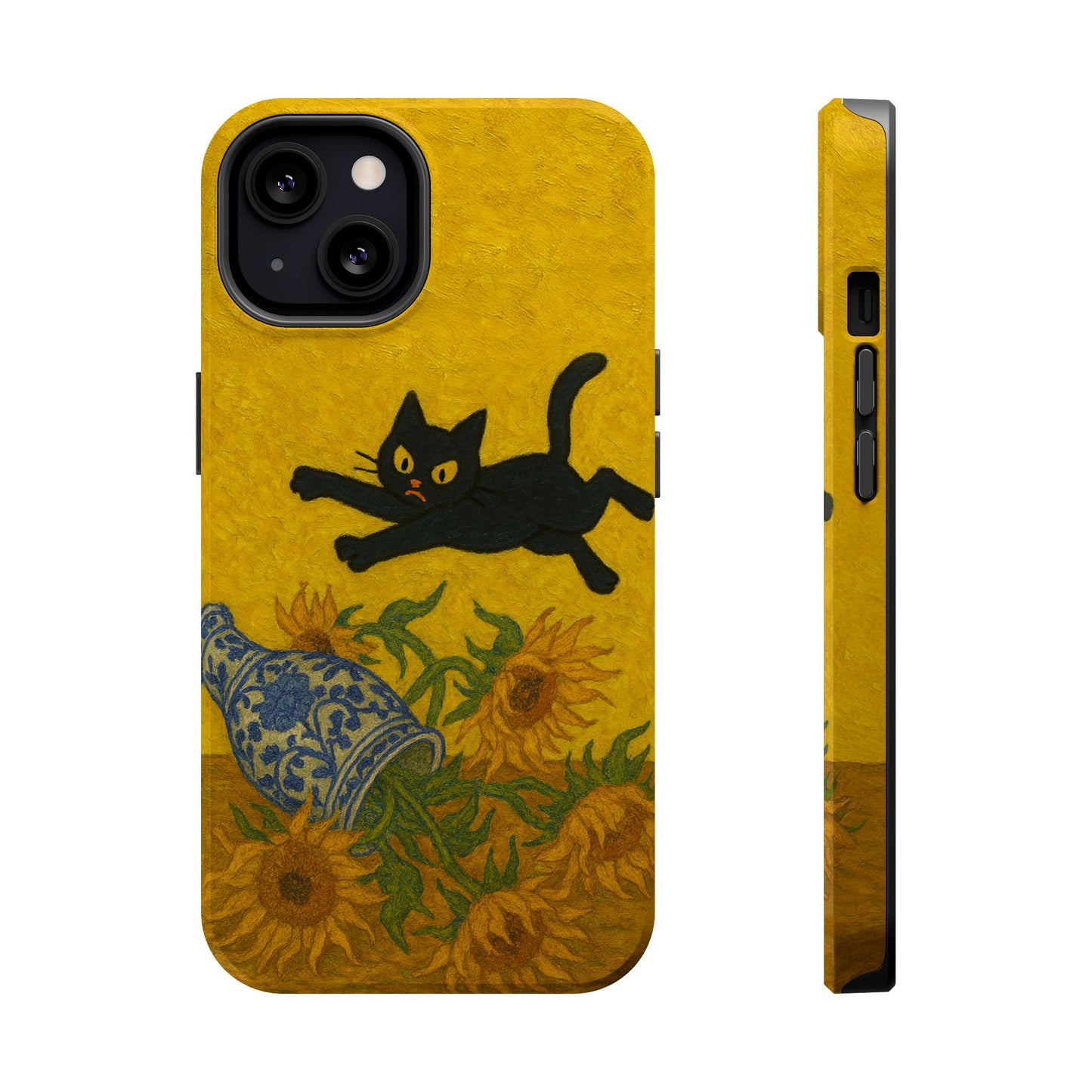 Mischievous Cat & Sunflowers โ Van Gogh Inspired โ iPhone 16, 15, 14, 13 โ MagSafe Magnetic Tough Case by HitStickers
