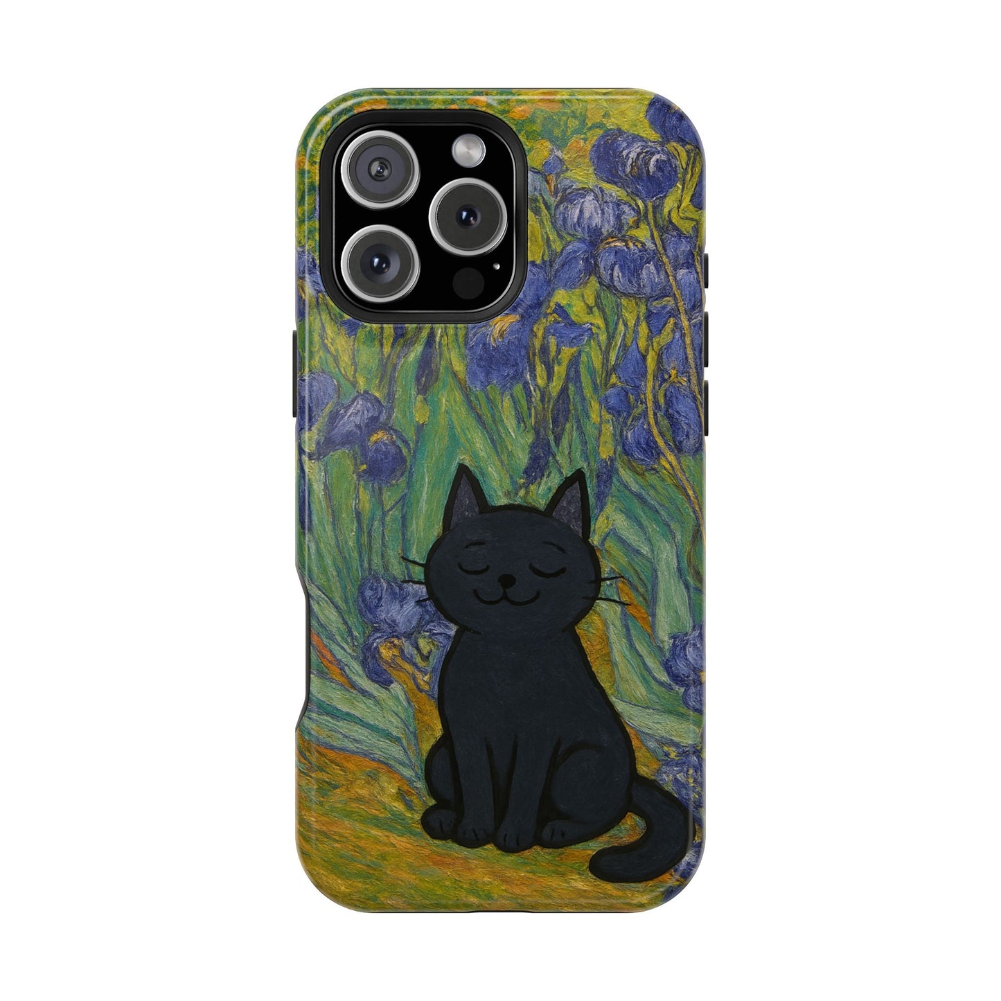 Peaceful Cat in Irises โ Van Gogh Inspired โ iPhone 16, 15, 14, 13 โ MagSafe Magnetic Tough Case by HitStickers