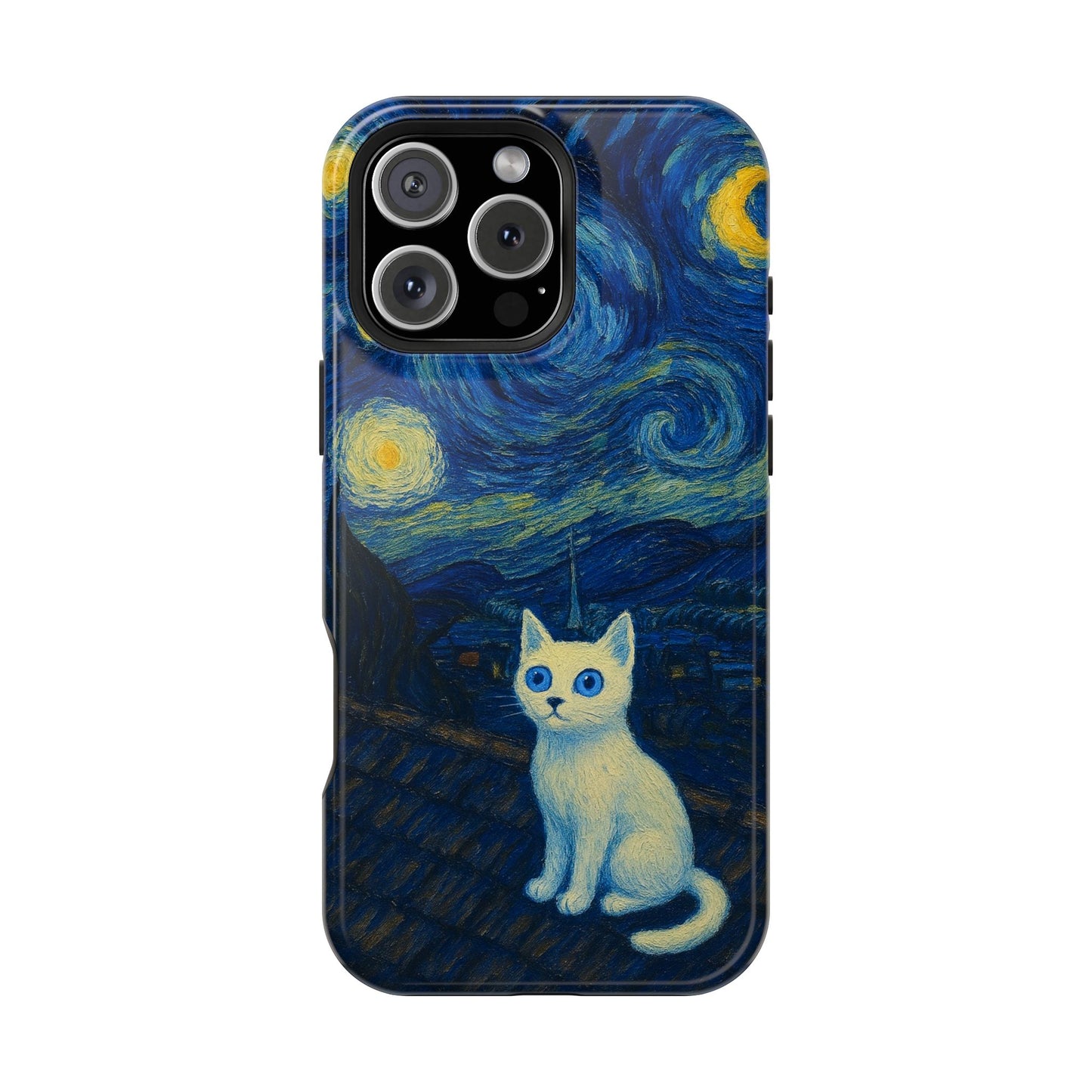 Starry Night Cat โ Van Gogh Inspired โ iPhone 16, 15, 14, 13 โ MagSafe Magnetic Tough Case by HitStickers