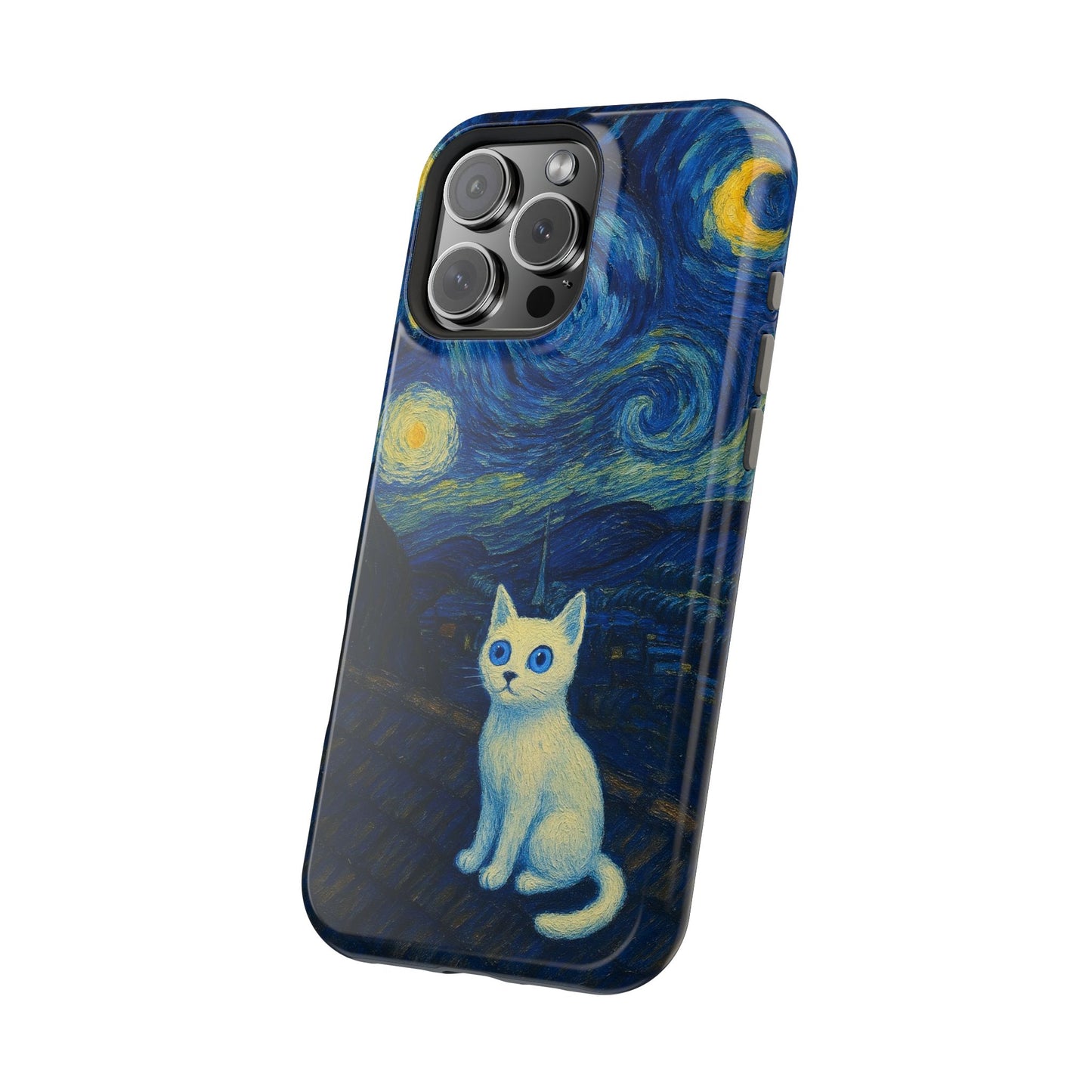 Starry Night Cat โ Van Gogh Inspired โ iPhone 16, 15, 14, 13 โ MagSafe Magnetic Tough Case by HitStickers