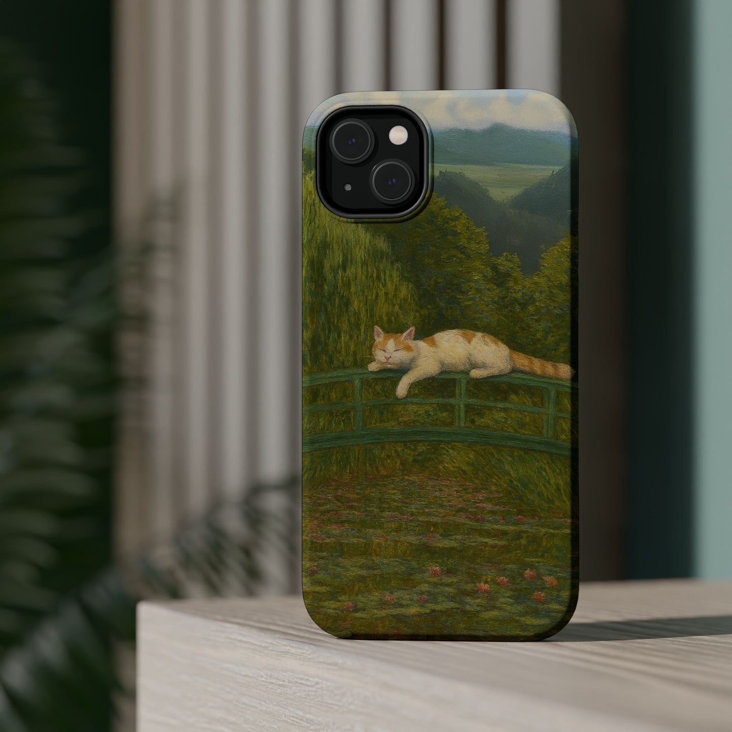 Sleeping Cat on the Japanese Bridge โ Monet Inspired โ iPhone 16, 15, 14, 13 โ MagSafe Magnetic Tough Case by HitStickers