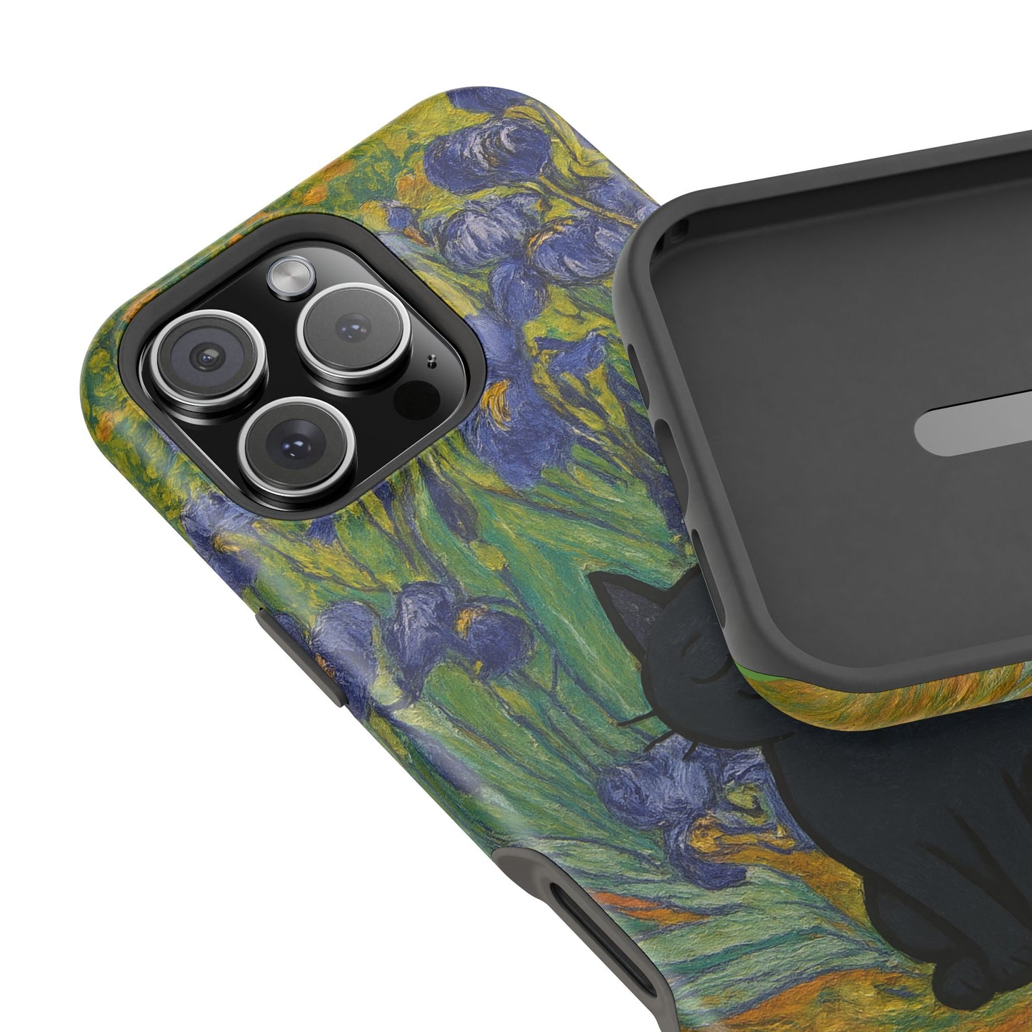 Peaceful Cat in Irises โ Van Gogh Inspired โ iPhone 16, 15, 14, 13 โ MagSafe Magnetic Tough Case by HitStickers